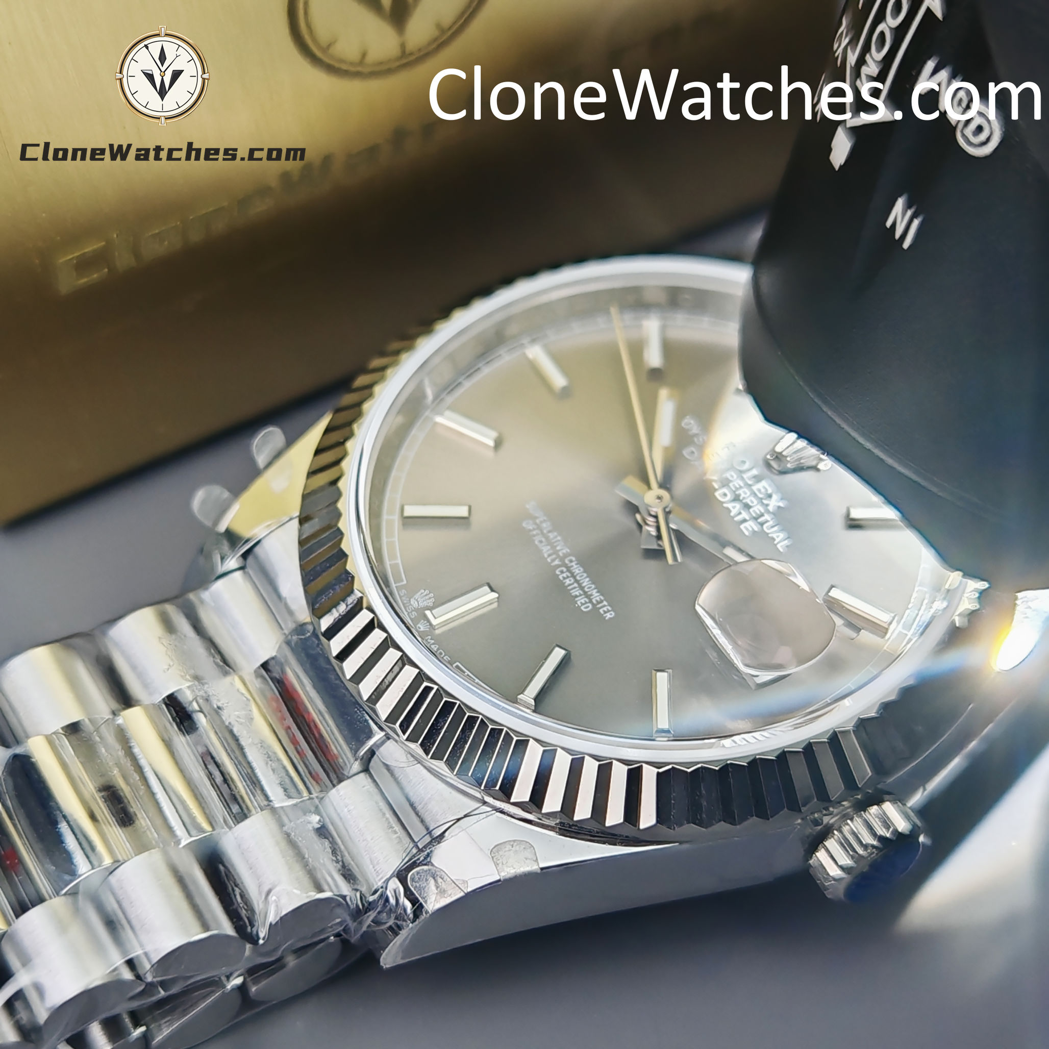 Rolex Super Clone Watches 1:1 Day Date Grey Dial 40mm m228239-0060 Presidential Bracelet
