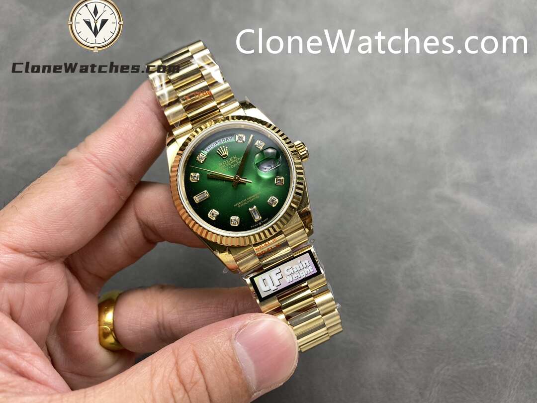 Rolex Super Clone Watches 1:1 Day Date 18K Gold Gradient Green Diamond Dial 36mm m128238-0069 3255 Movement