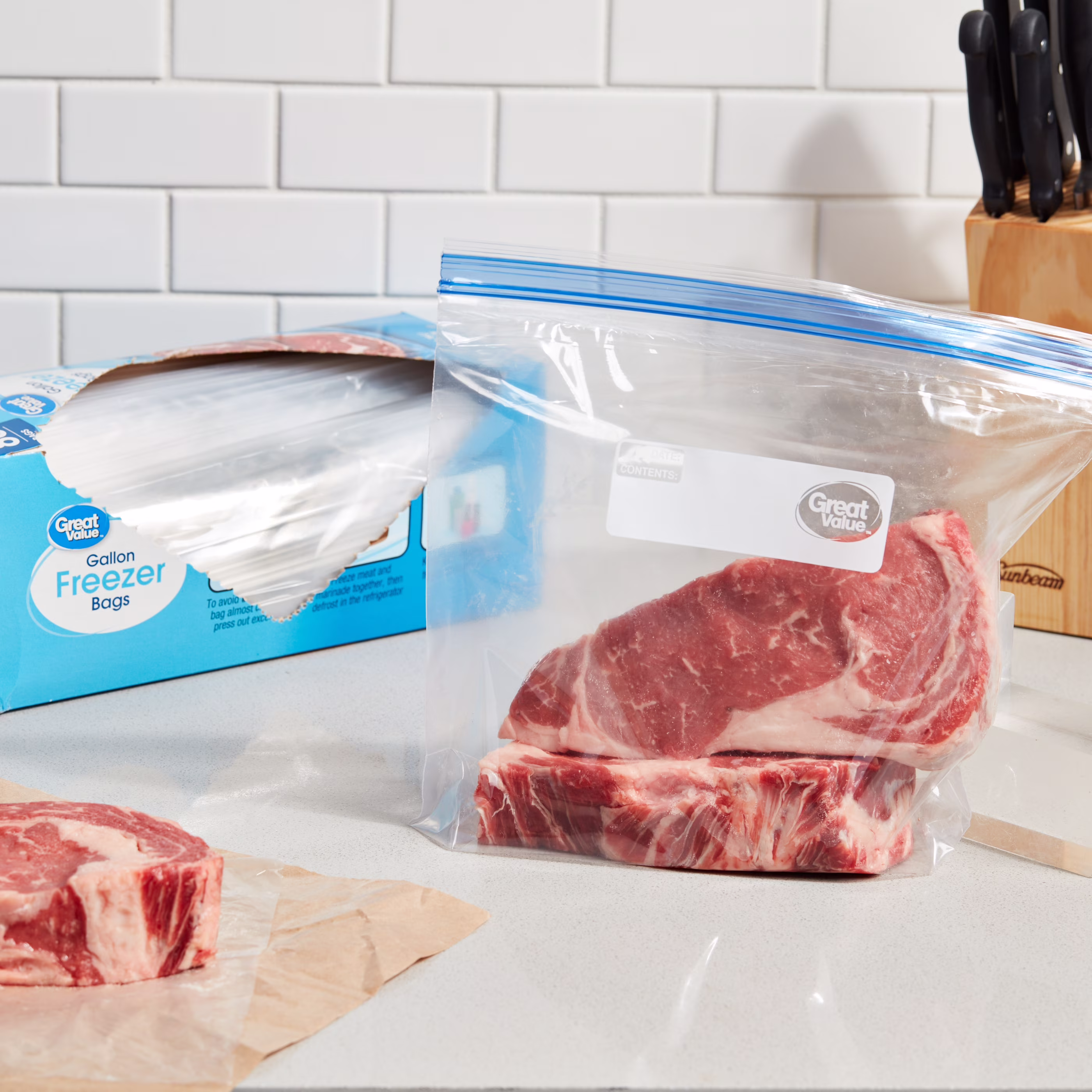 Great Value Freezer Guard Double Zipper Gallon Freezer Bag, 80 Count