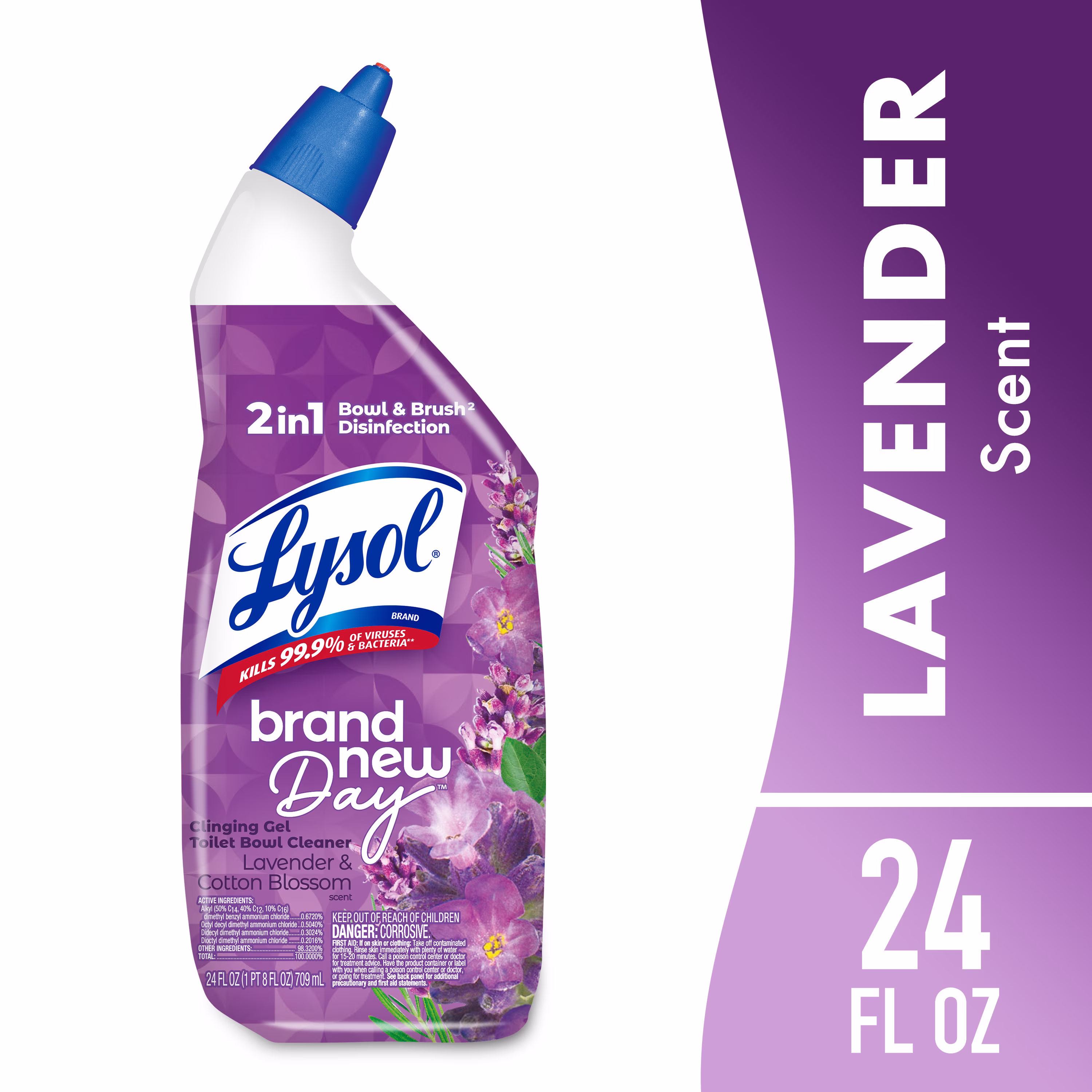 Lysol Toilet Bowl Cleaner Clinging Gel, Disinfecting Bathroom Cleaner and Toilet Bowl Stain Remover, Lavender & Cotton Blossom Scent, 24 fl oz