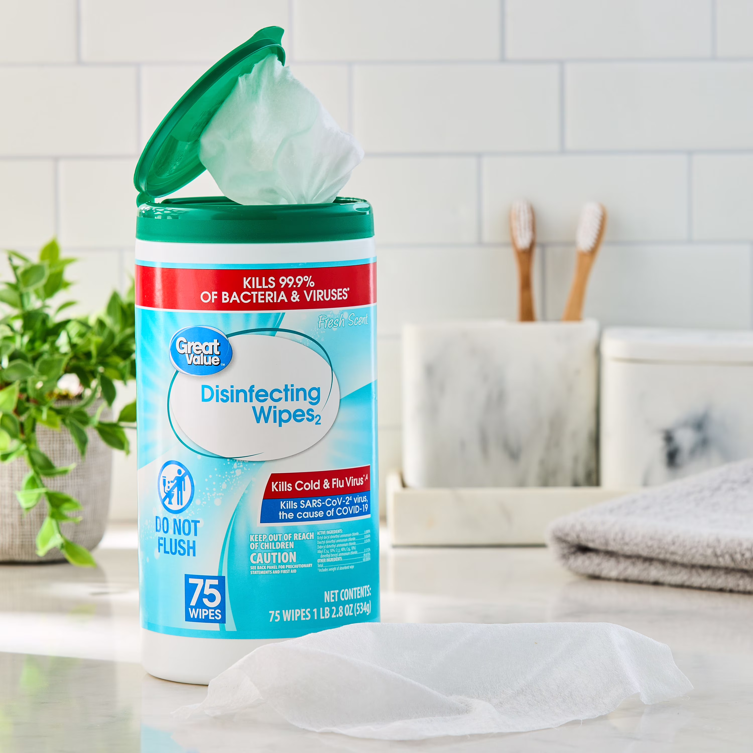 Great Value Disinfecting Wipes, Fresh Scent, 75 Count