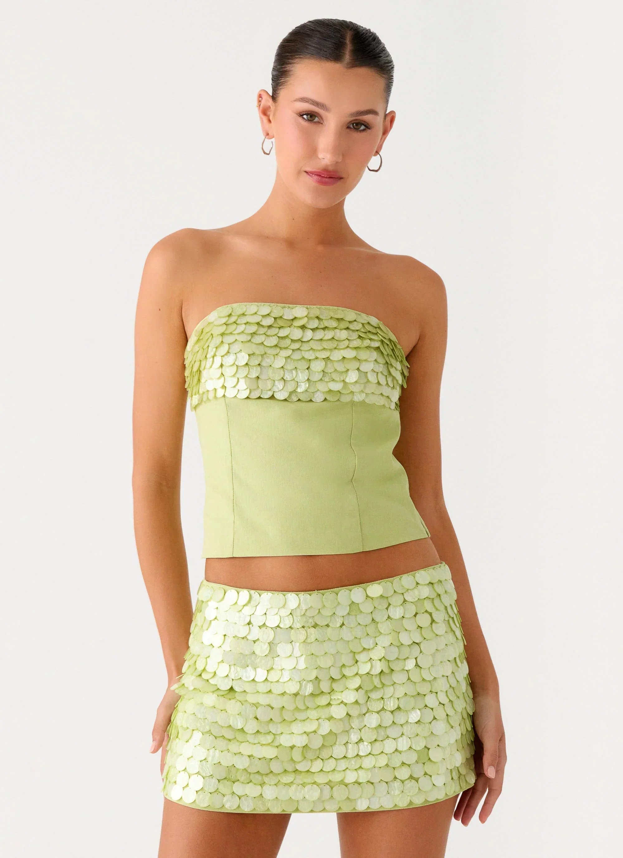Mona Beaded Bandeau Top - Green