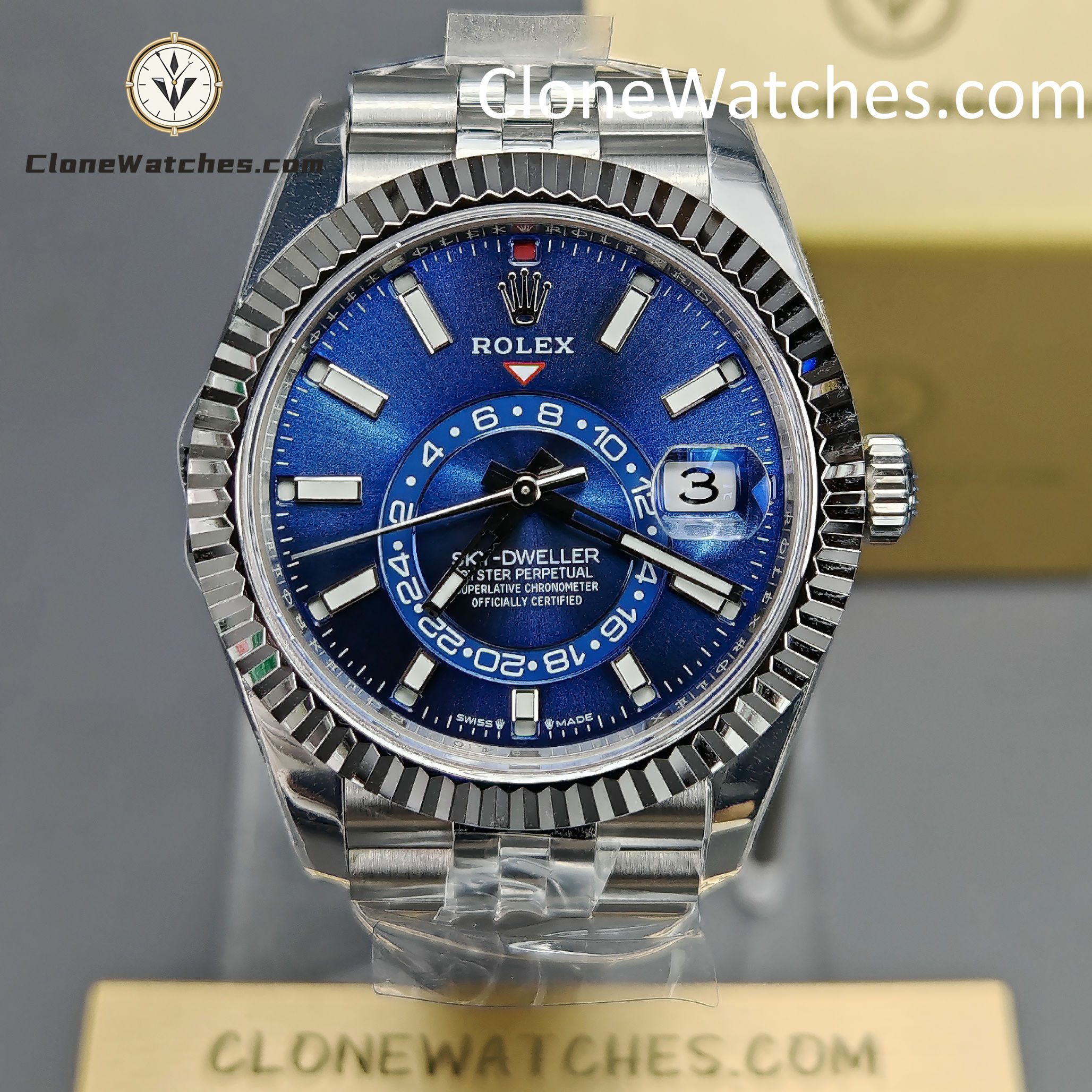 Rolex Super Clone Watches 1:1 Sky Dweller Blue Dial Jubilee M336934 9002 Movement