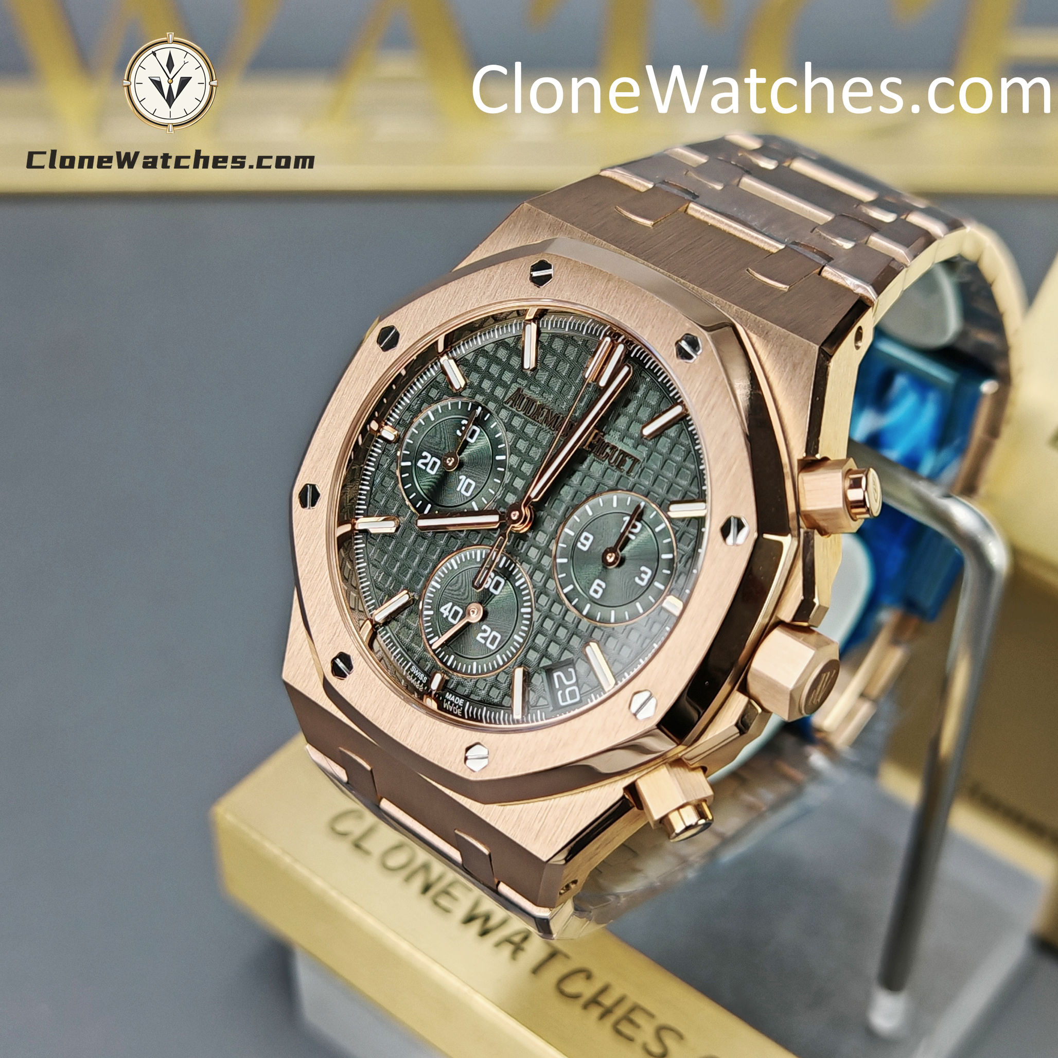 Audemars Piguet Super Clone Watches 1:1 Royal Oak Rose Gold 26240 Green Dial