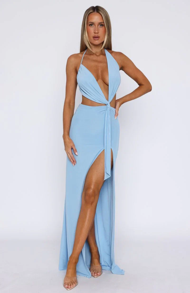 Dance With Me Maxi Halter Dress Powder Blue