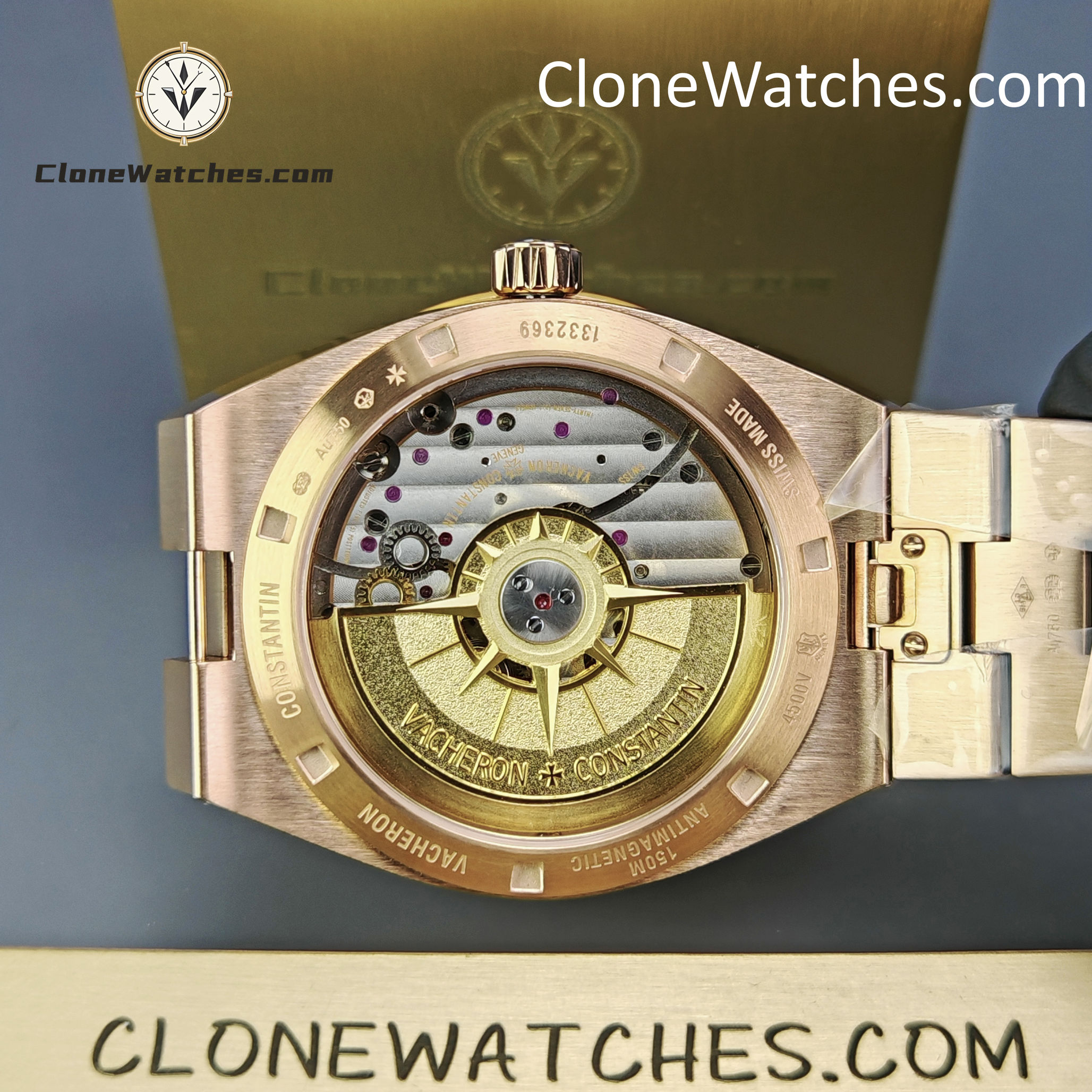 Vacheron Constantin Super Clone Watches 1:1 Overseas Rose Gold 4500V/210R-B705 Blue Dial