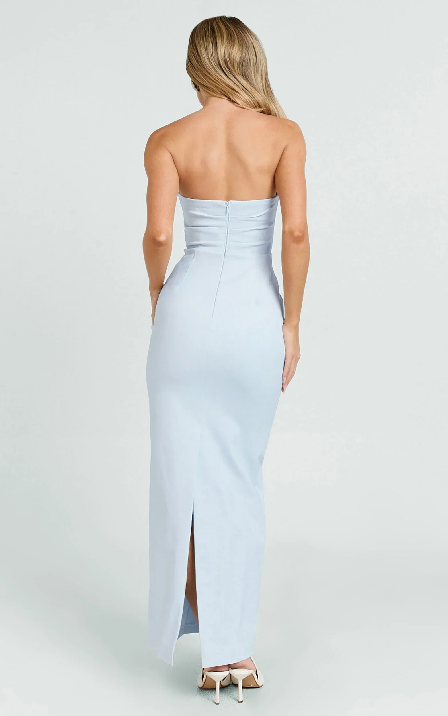 Jamie Maxi Dress - Strapless Ruched Fitted Column Dress in Blue