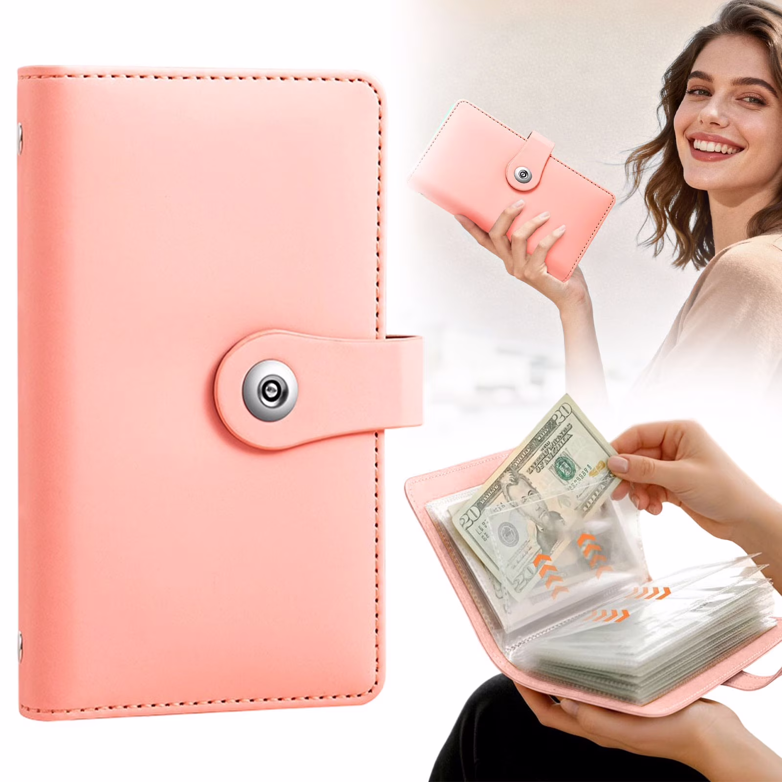 100 Envelopes Savings Challenge Book – Premium Faux Leather Budget Planner with 100 Transparent Pockets & Secure Snap Closure – Fun Money Saving System for Adults & Families