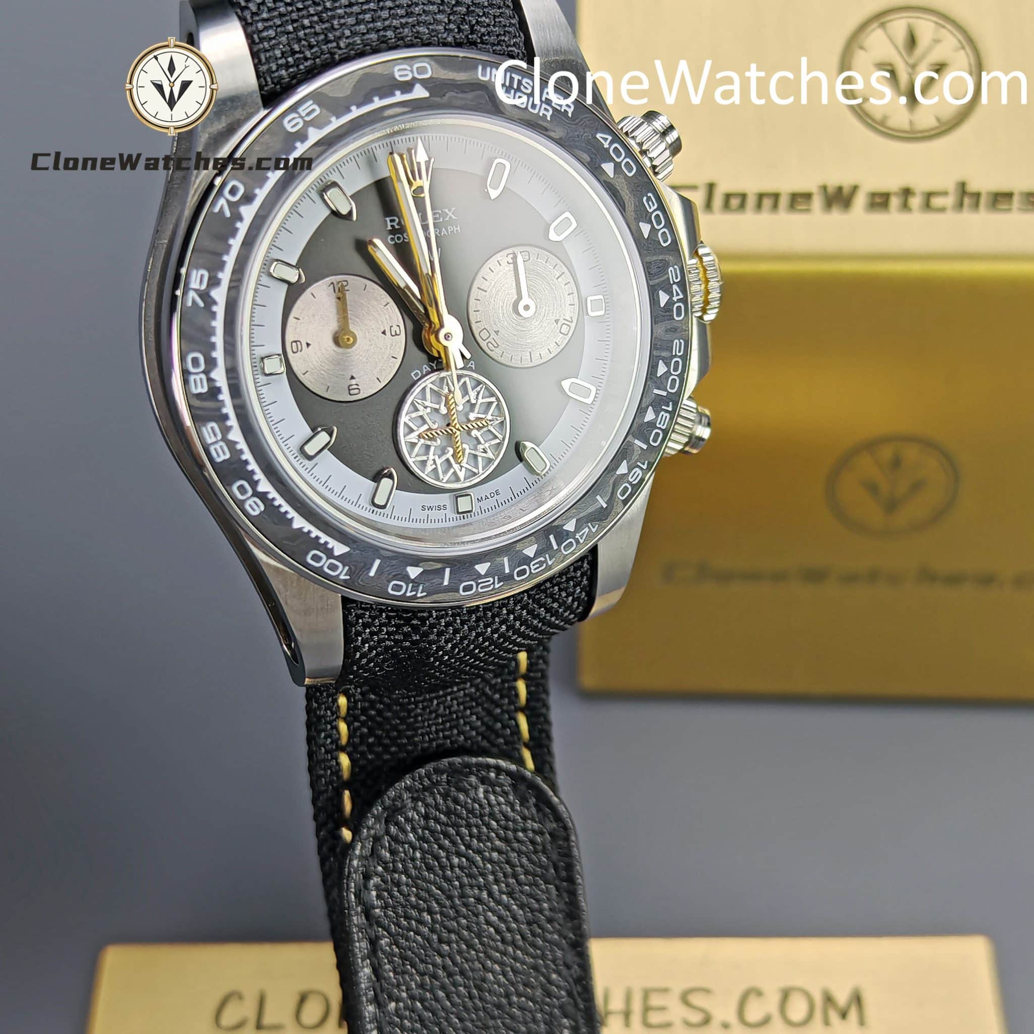 Modified Super Clone Watches 1:1 DiW Rolex Daytona “EXCEPTIONAL UNIQUE” 4130 Movement Black Strap