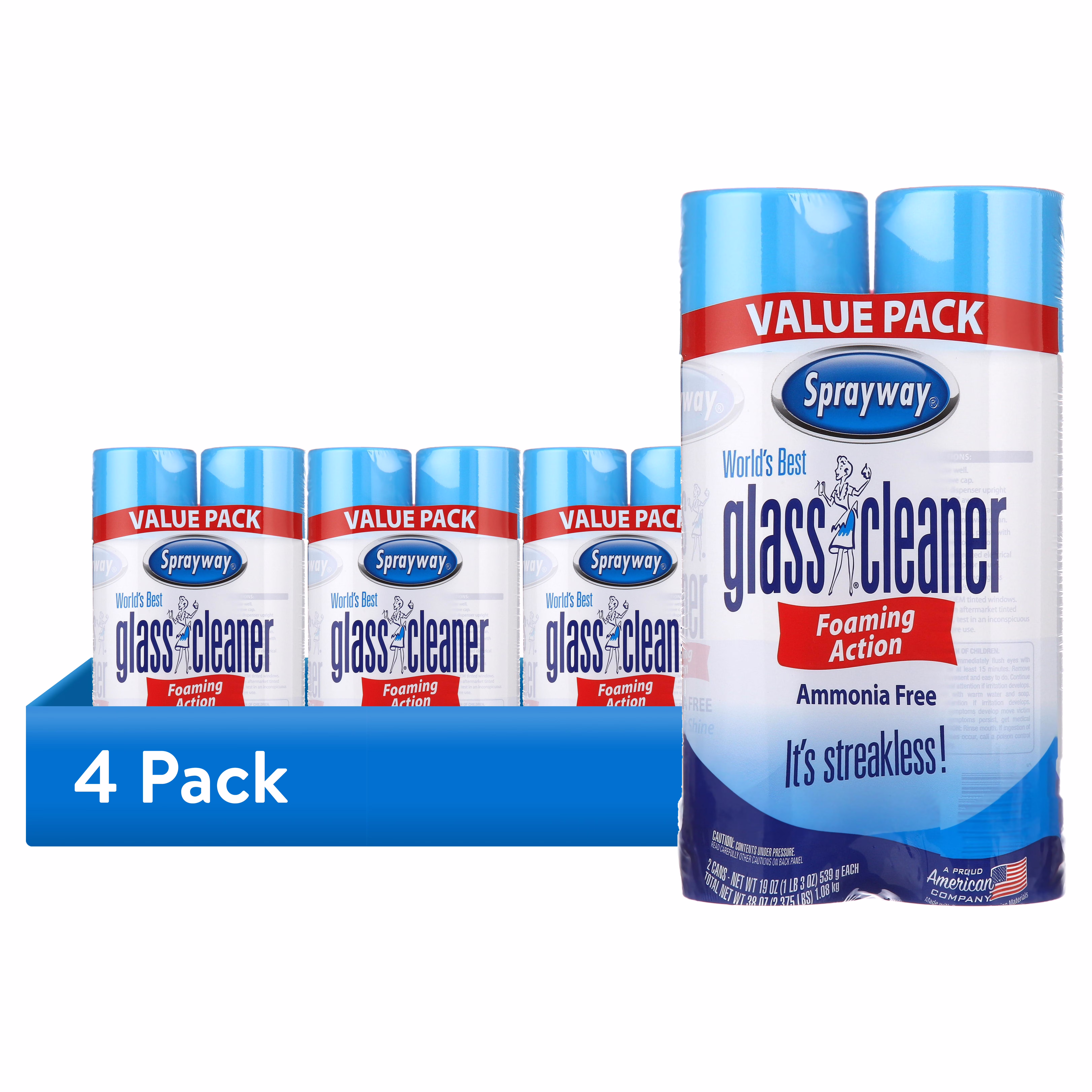 Sprayway Glass Cleaner Foaming Aerosol Spray, 19 oz, 2-Pack, Ammonia-Free, Streak-Free Shine