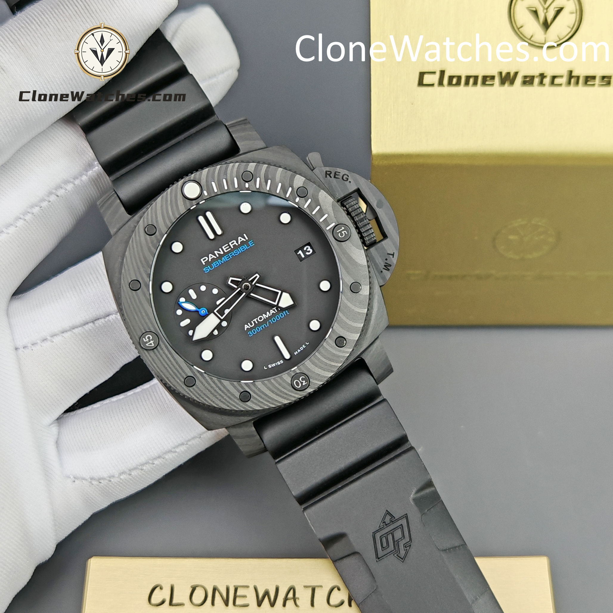 Panerai Super Clone Watches 1:1 Submersible CarbotechTM PAM02231 Black Dial