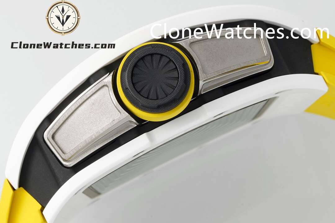 Richard Mille Super Clone Watches 1:1 RM 61-01 White Tourbillon Yellow Strap