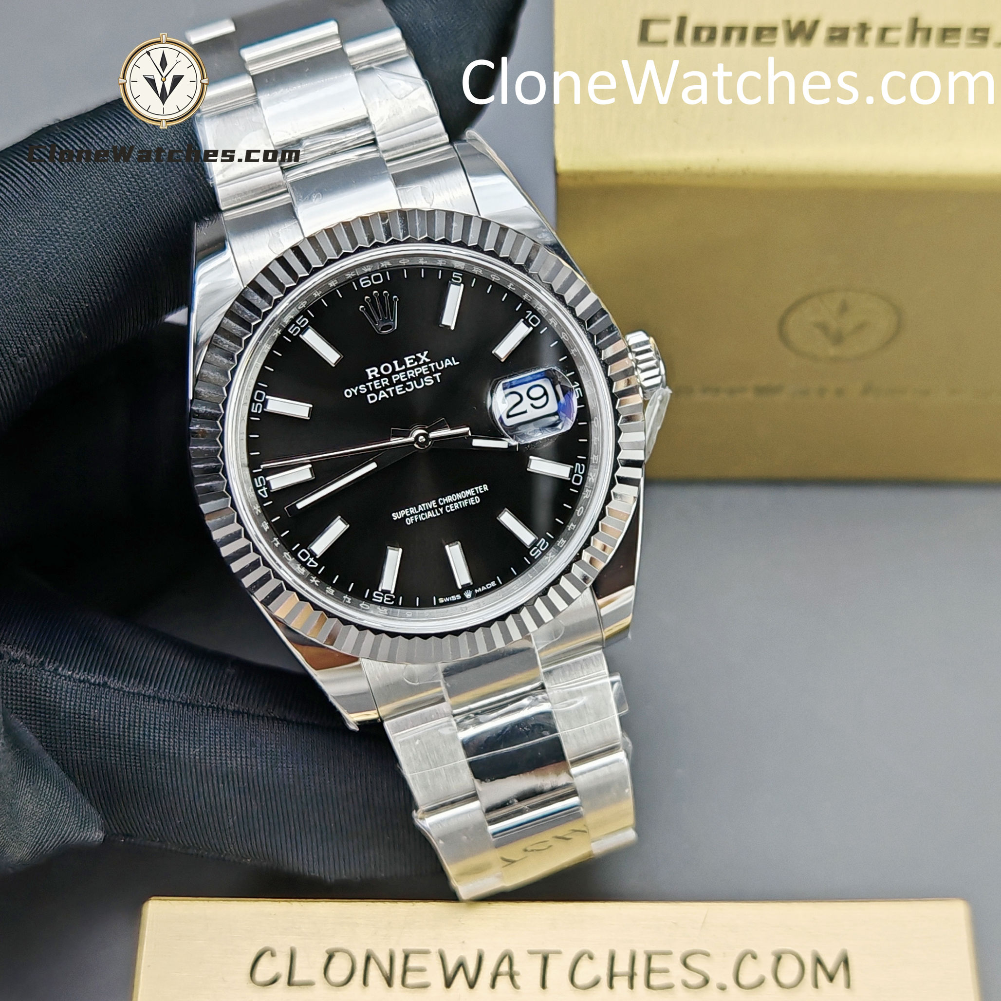 Rolex Super Clone Watches 1:1 DateJust Black Dial m126334-0017 Oyster 41MM 3235 Movement