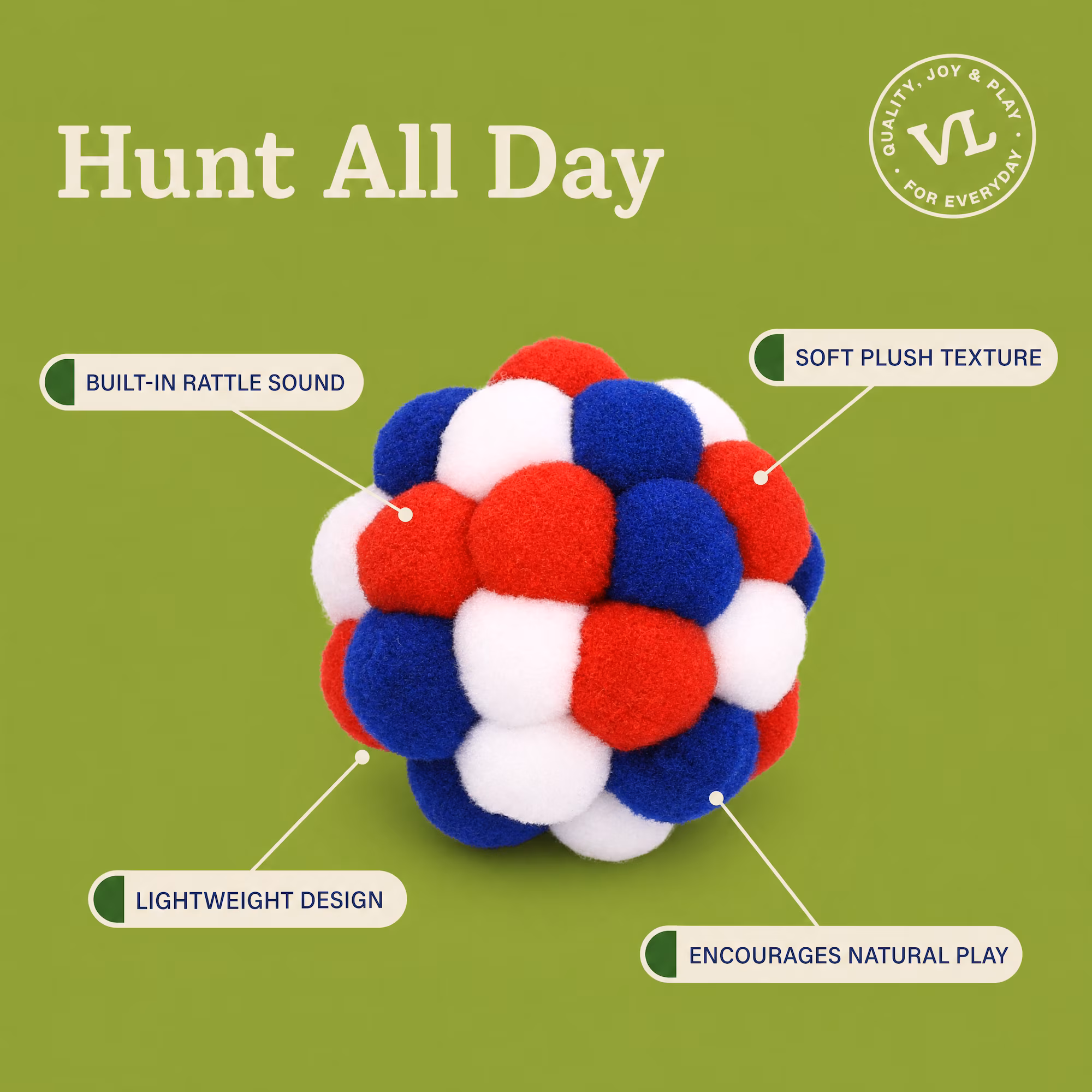 Vibrant Life Red/White/Blue Pom Pom Cat Toy