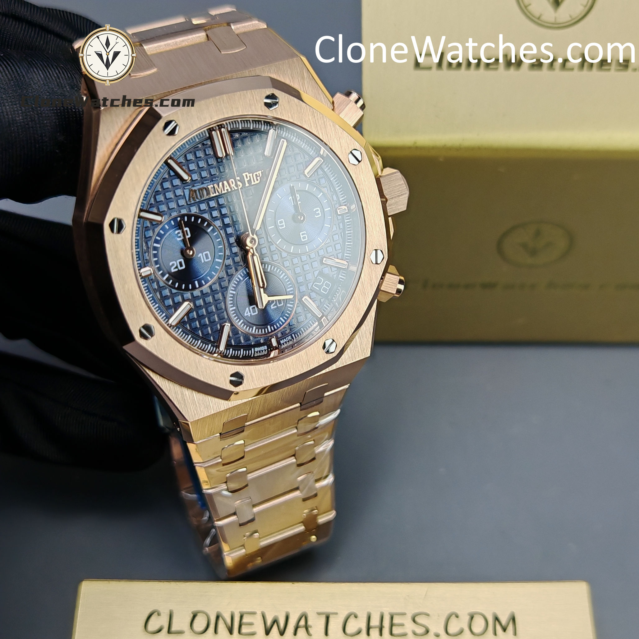 Audemars Piguet Super Clone Watches 1:1 Rose Gold Blue Dial 26240