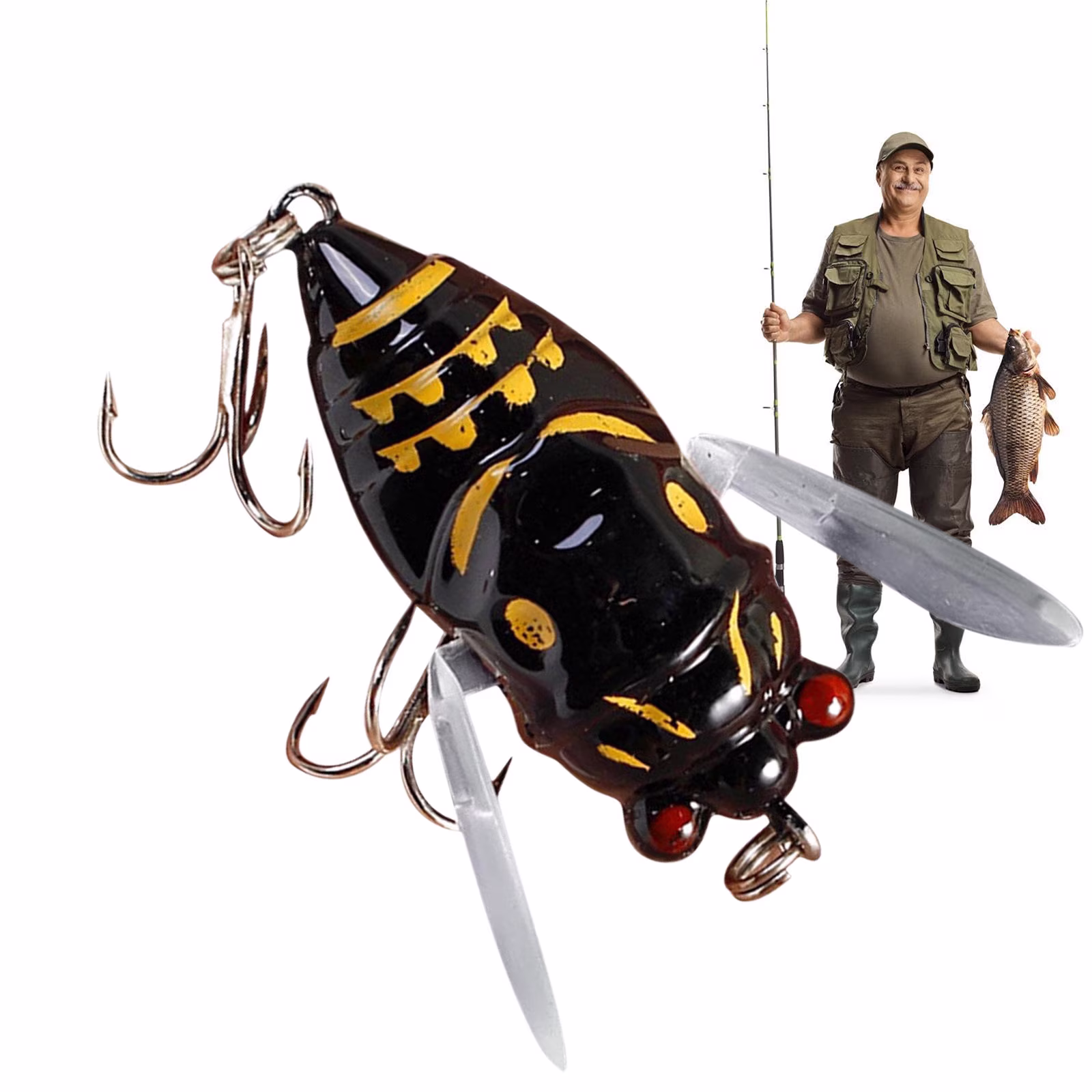 Cicada Fishing Freshwater Realistic Shape Strong Hook Durable Tackle for Trout Panfish Reusable Swim Attractant