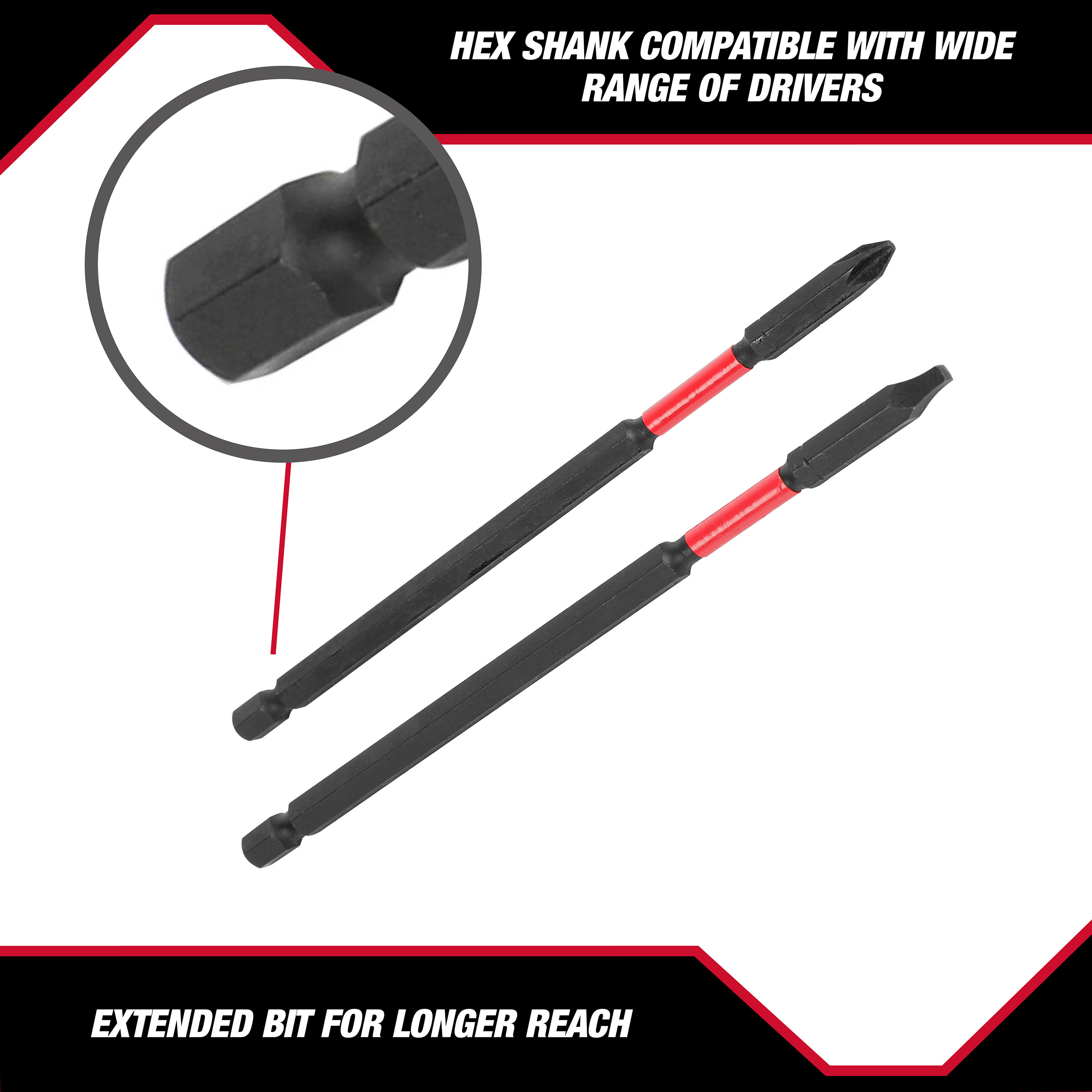 Hyper Tough 2 Piece Long Impact Driver Hex Shank Drill Bits, 6 inch