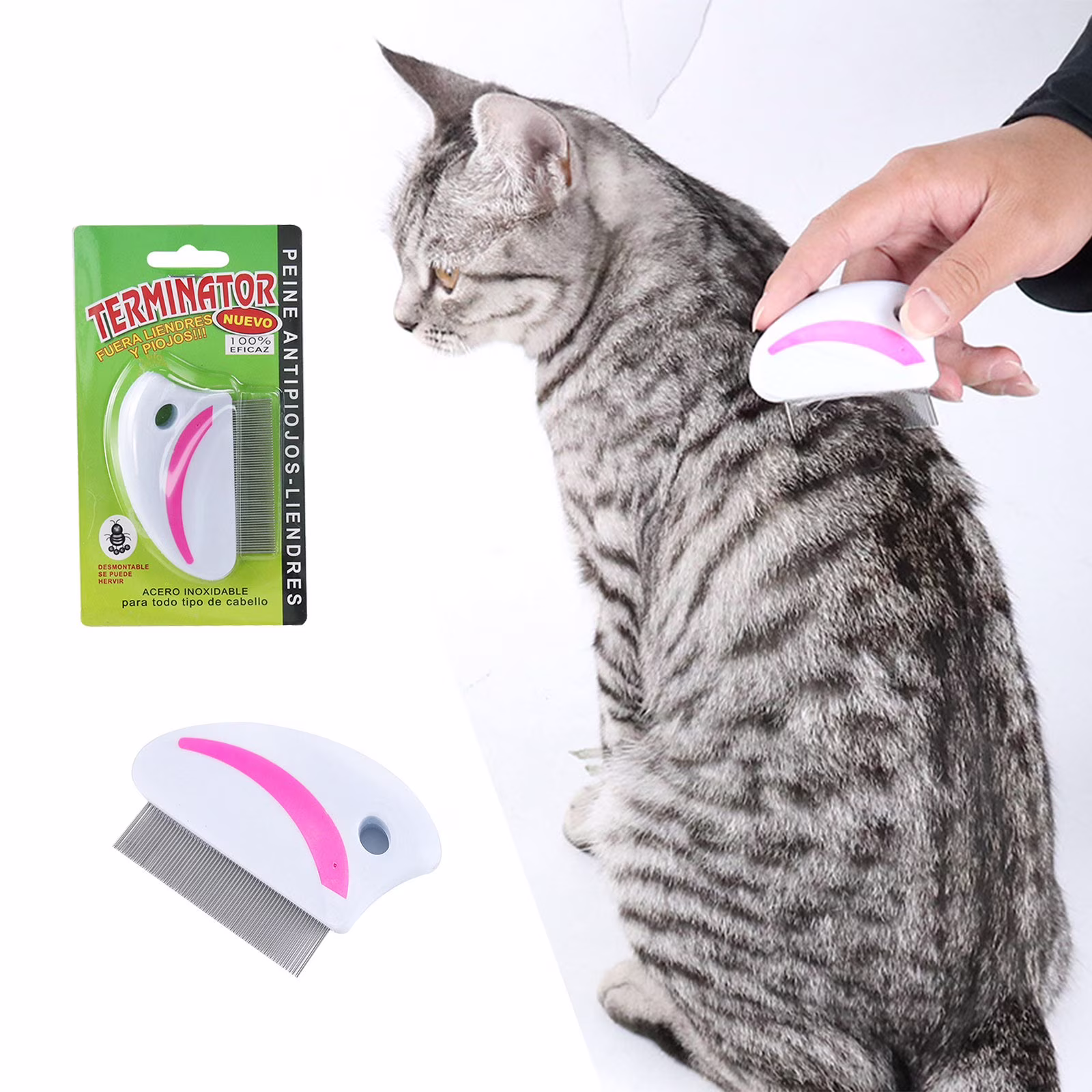 Pet Grooming Brush for Dogs and Cats with Hardwood Handle Stainless Steel Pin Comb for Flea Delousing Easy Cleaning Pet Care Solution