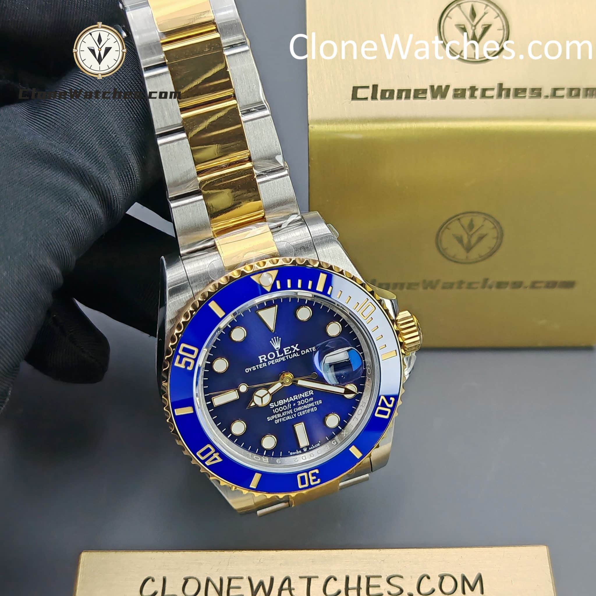 Rolex Super Clone Watches 1:1 Gold Blue Dial Submariner 126613LB 3235 Movement
