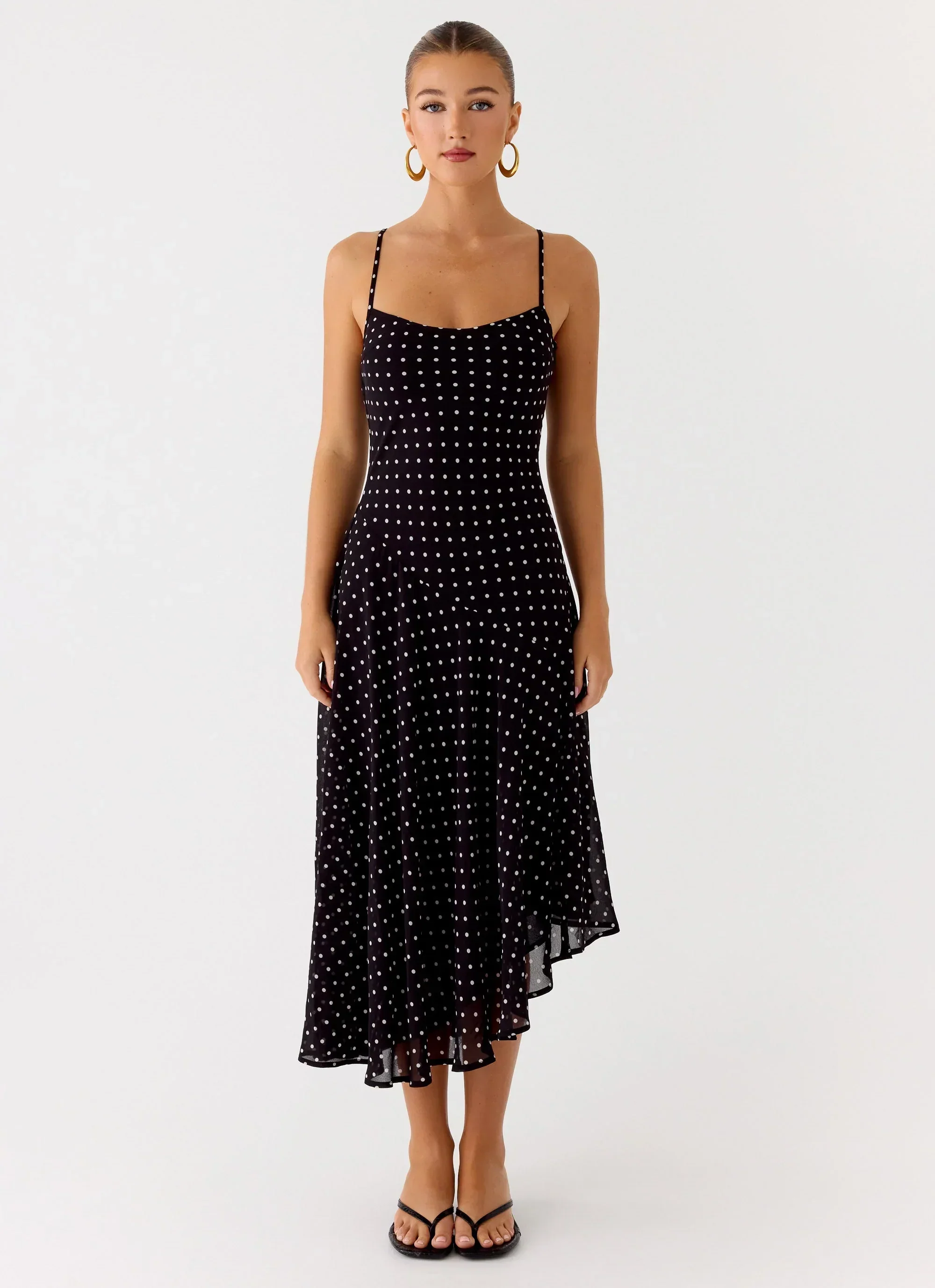 Keep You Waiting Midi Dress - Black Polkadot