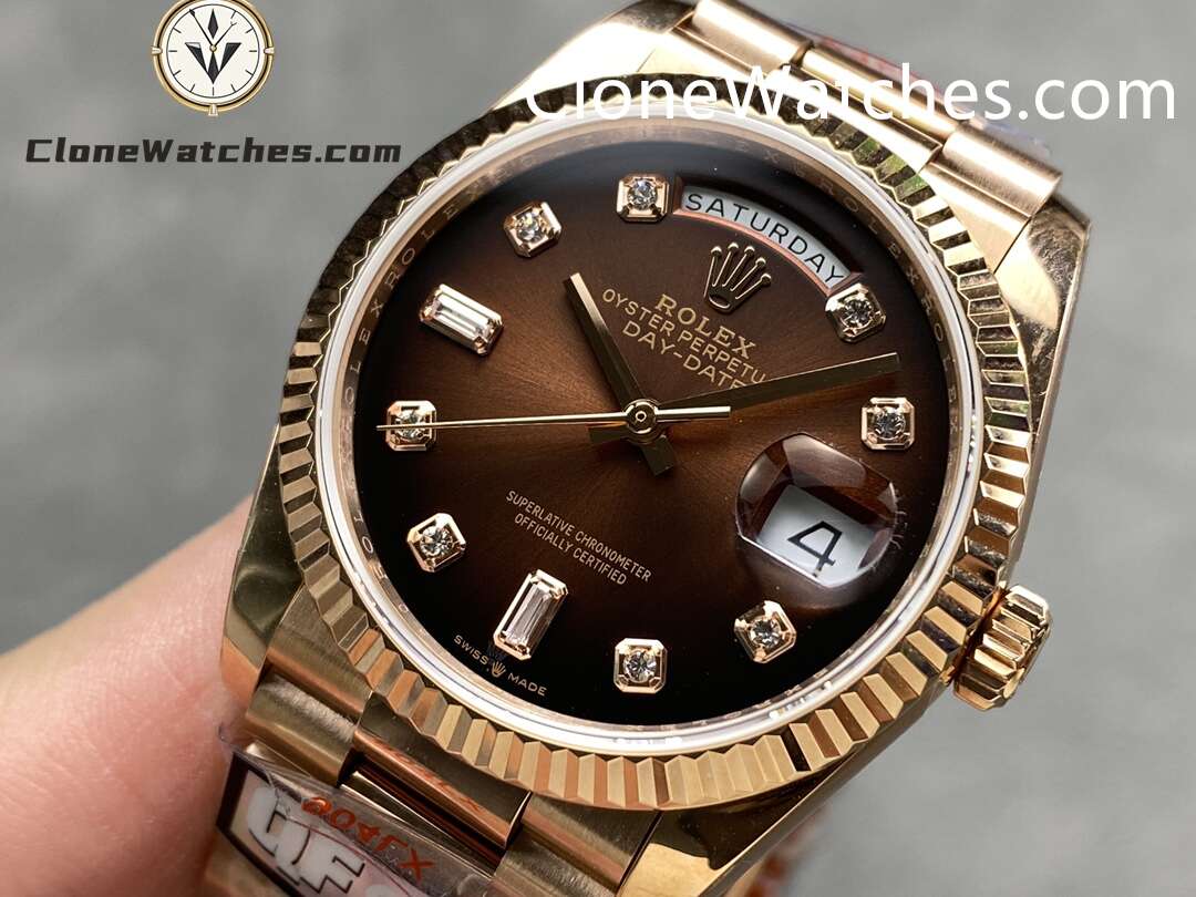Rolex Super Clone Watches 1:1 Day Date Rose Gold Gradient Brown Dial 36mm m128235-0037 3255 Movement