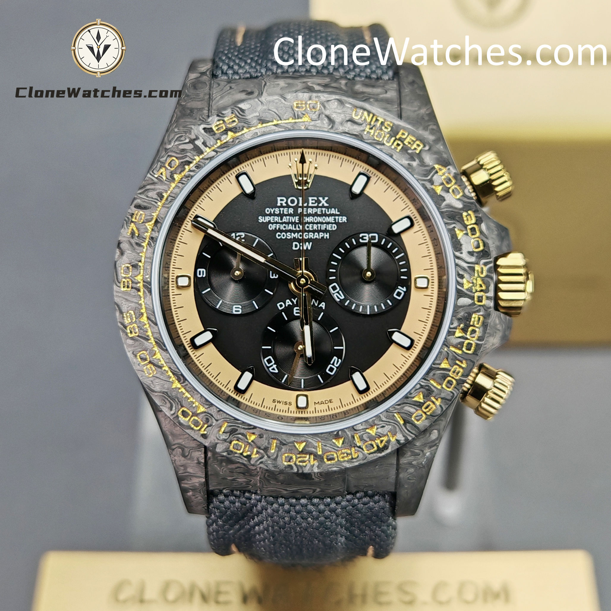 Modified Super Clone Watches 1:1 DiW Rolex Daytona NTPT Carbon “CREAM INVERT GOLD”