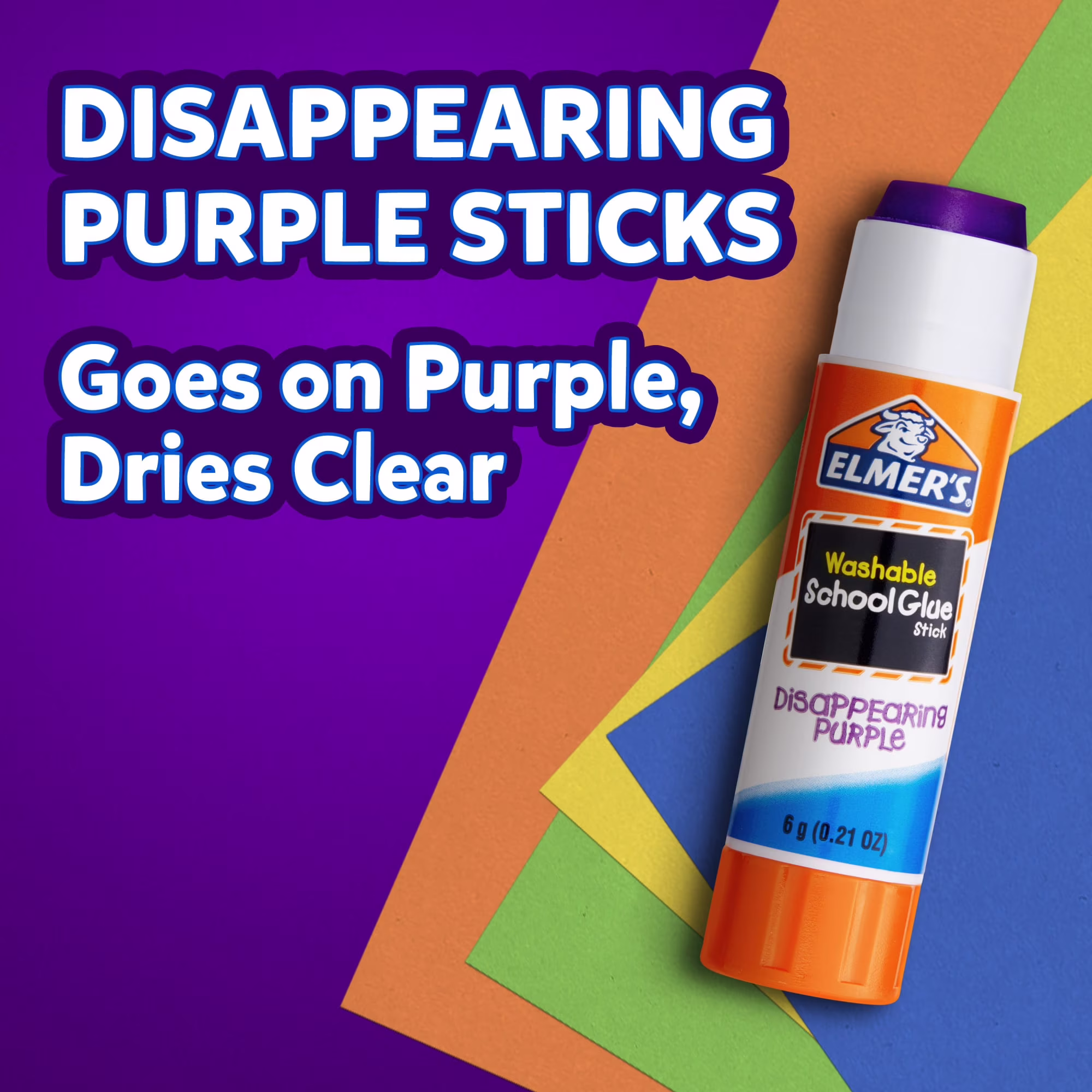 Elmer's Disappearing Purple School Glue Sticks, Washable, 0.21 Ounce Glue Sticks, 6 Count