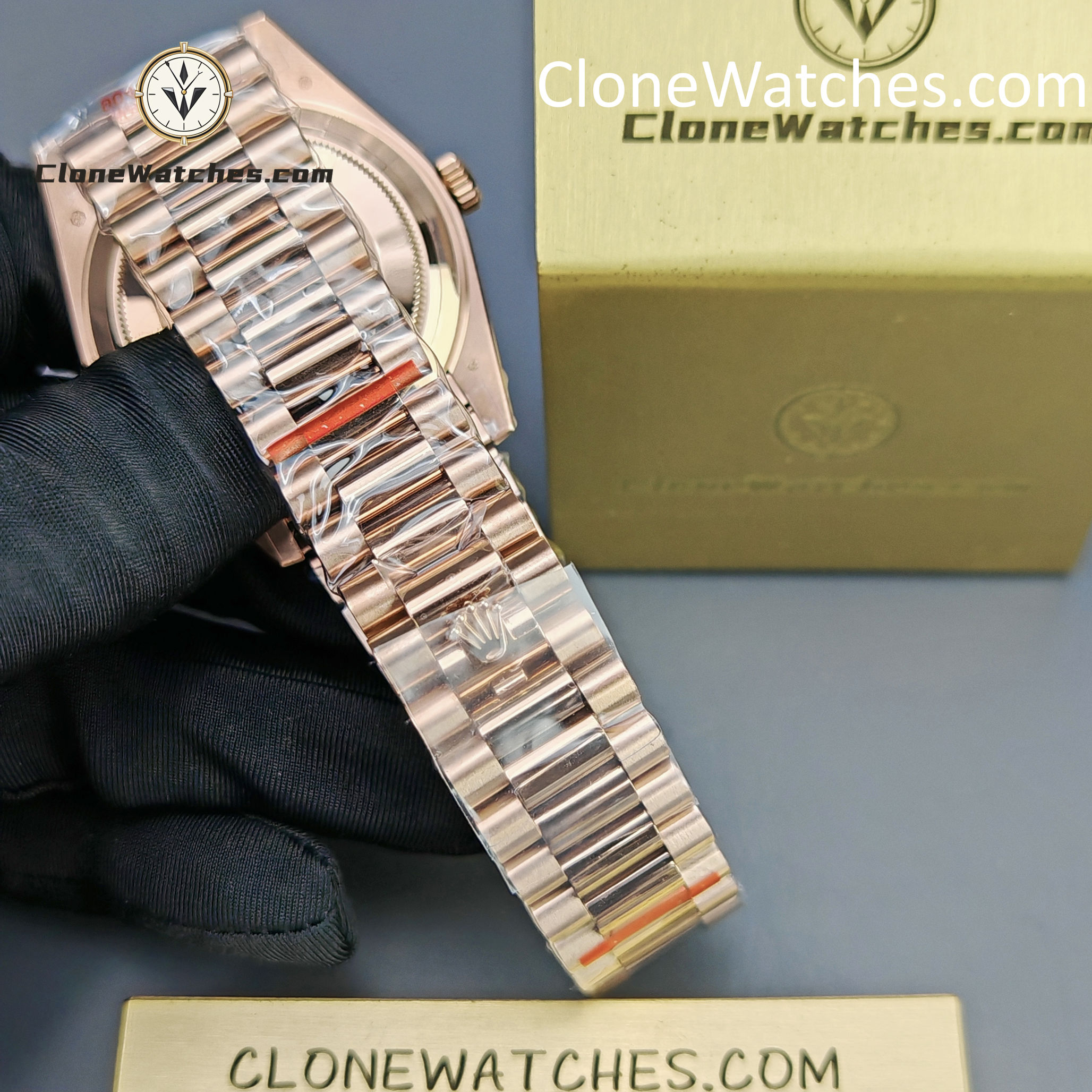 Rolex Super Clone Watches 1:1 Day Date 18K Rose Gold Olive Green Dial 40mm m228235-0025 3255 Movement
