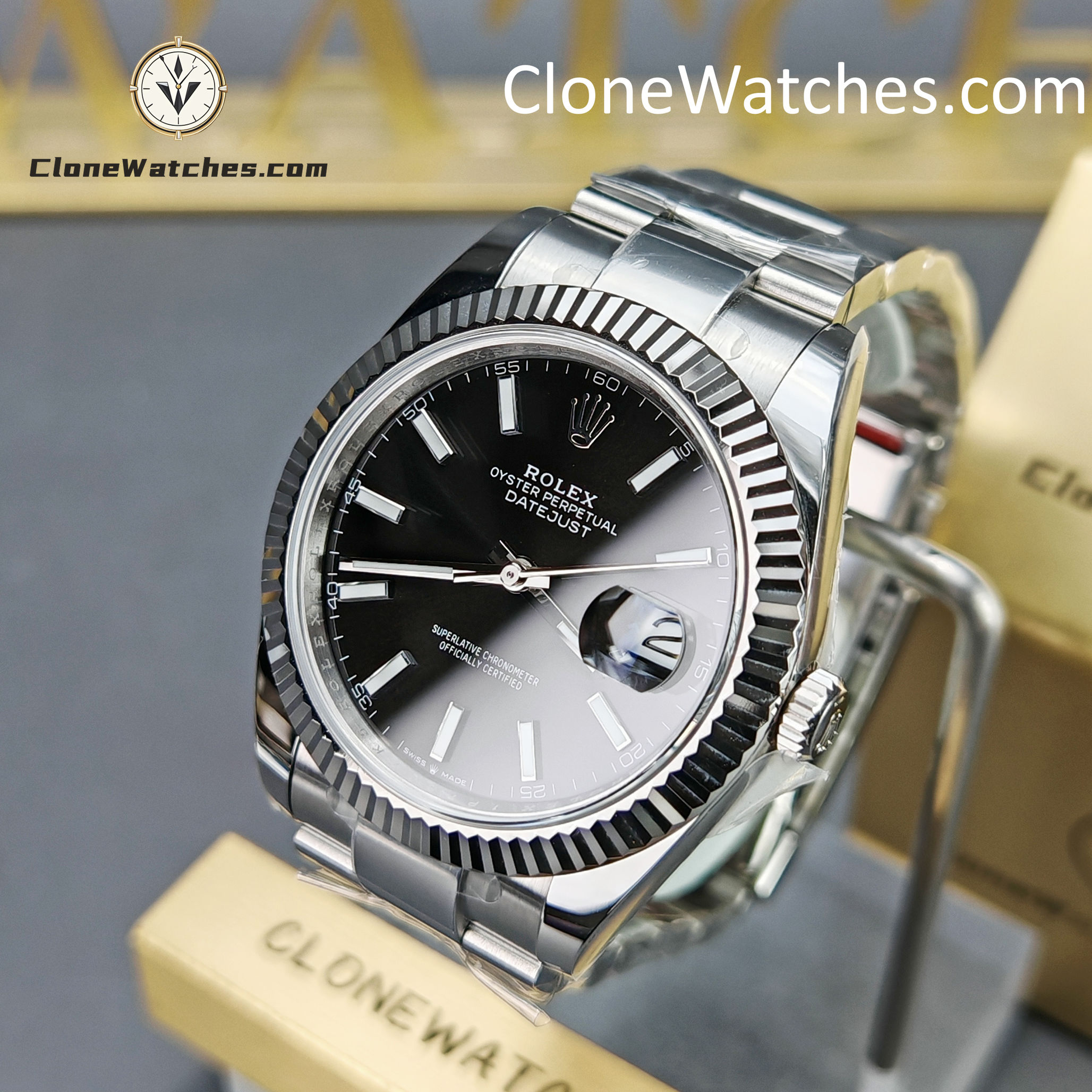 Rolex Super Clone Watches 1:1 DateJust Black Dial m126334-0017 Oyster 41MM 3235 Movement