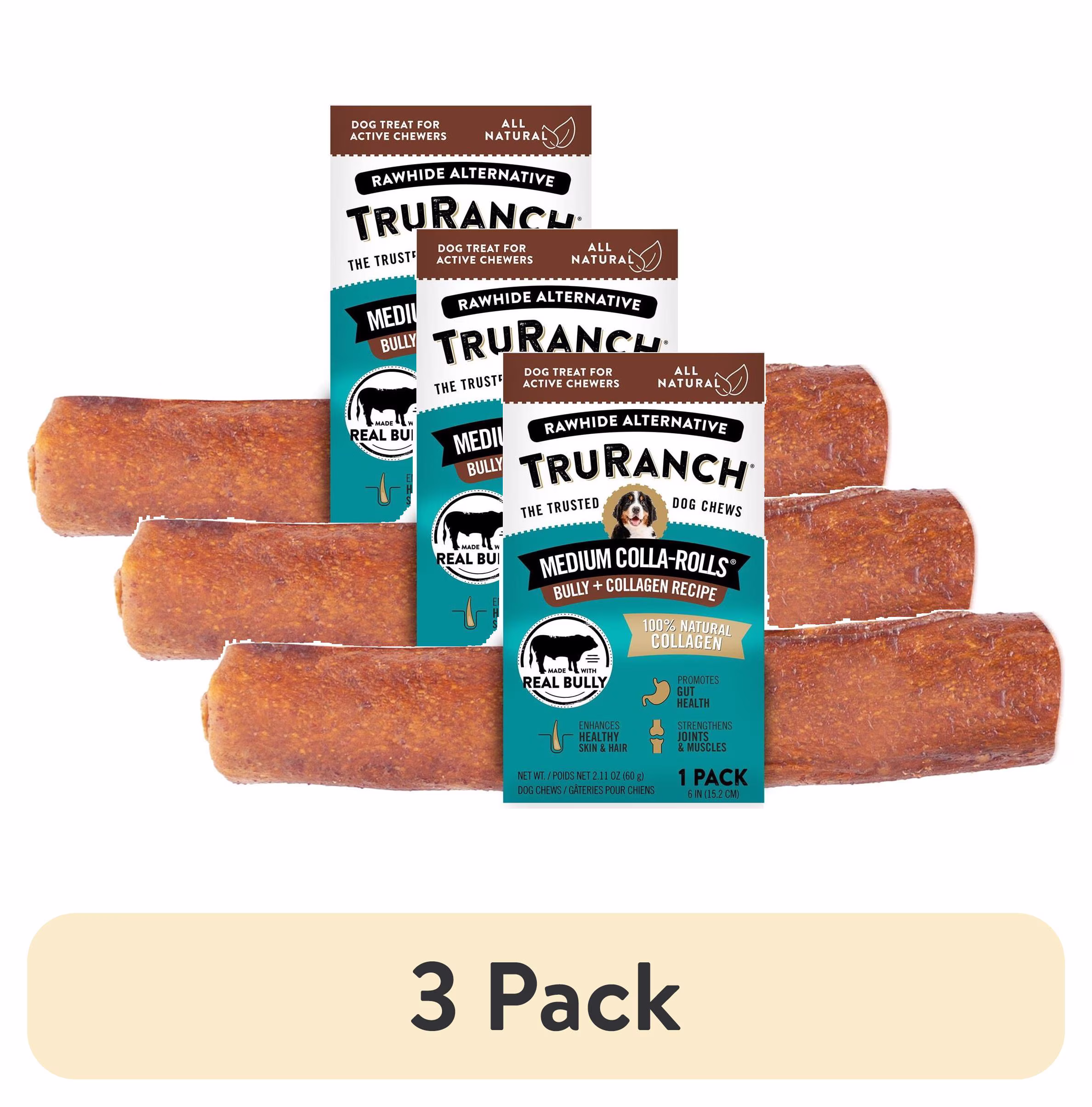 (2 pack) TruRanch All-Natural Rawhide Alternative Dog Treats, Medium Bully Roll, 1 Count