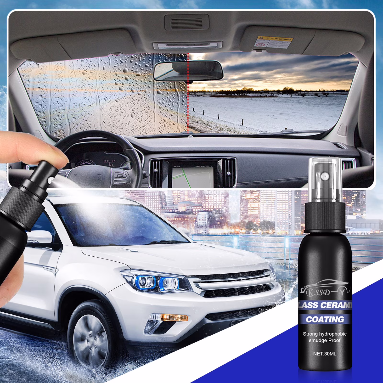 ESULOMP Ceramic Glass Cleaner,Water Repellent & Protective Coating (Works on Glass,,Mirrors,Navigation Screens & More; Car,Truck,SUV and Home Use),50ml