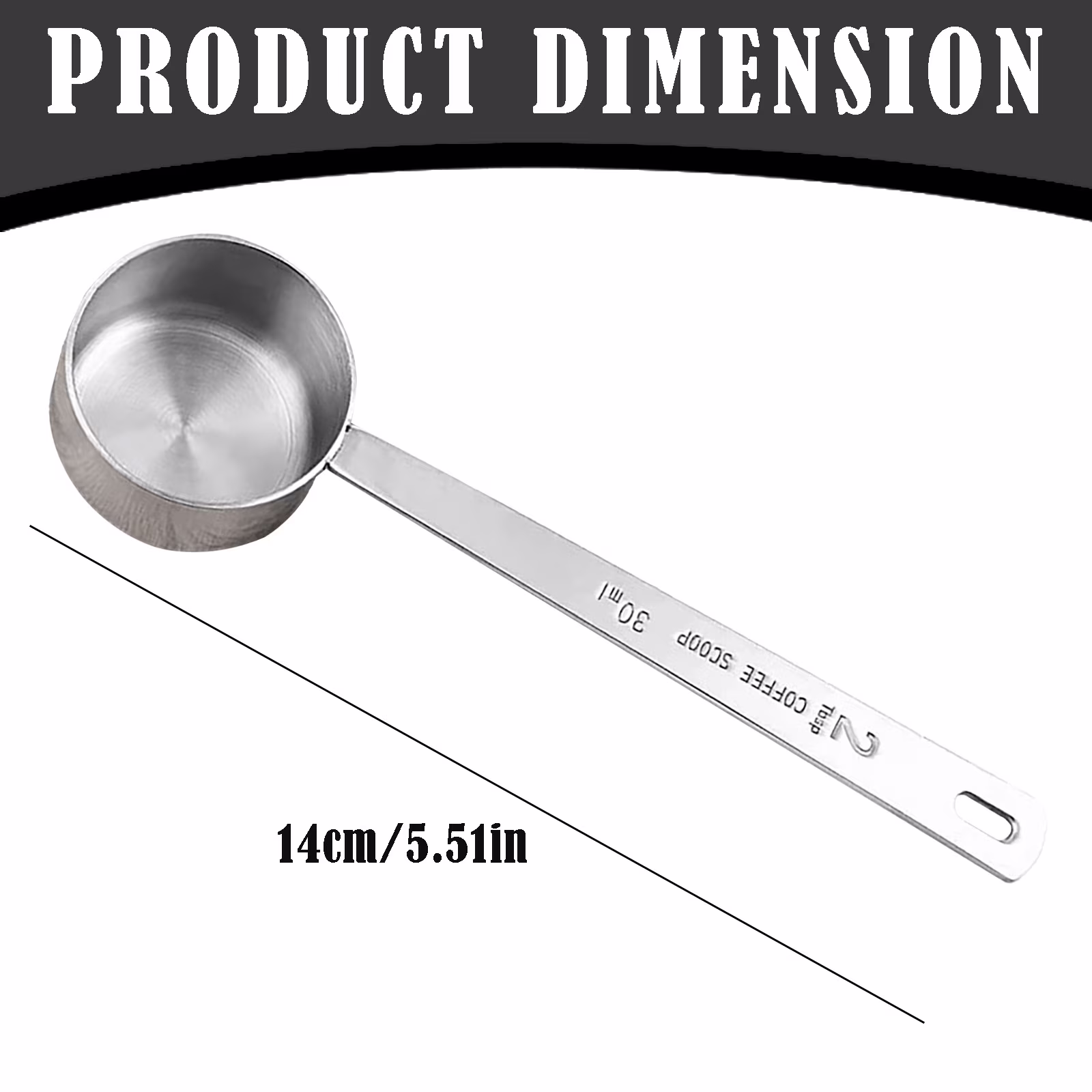 Luluganb 1Pcs 2 Tablespoon Coffee Scoop, Long Handle Measuring Spoon, Two Tbsp (30Ml, 1/8Cup) Stainless Steel Scooper Silver