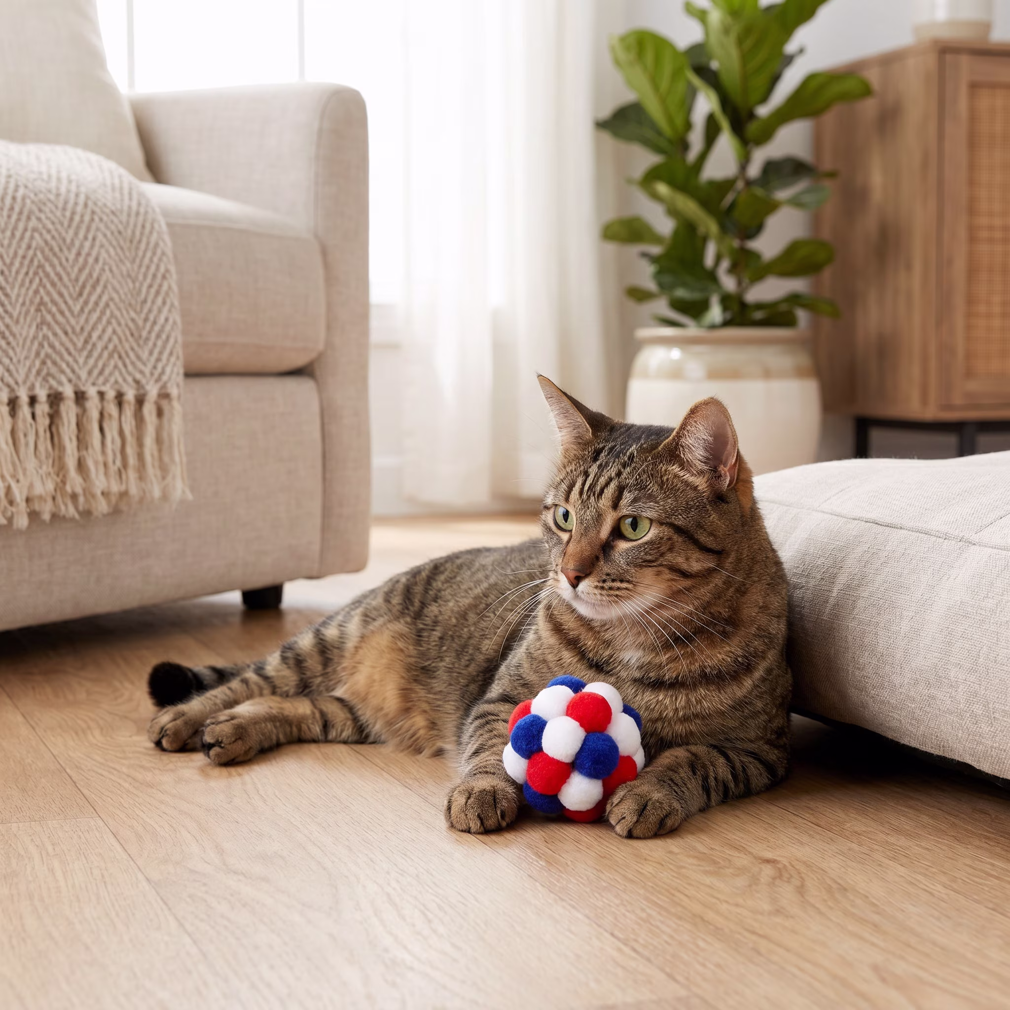 Vibrant Life Red/White/Blue Pom Pom Cat Toy