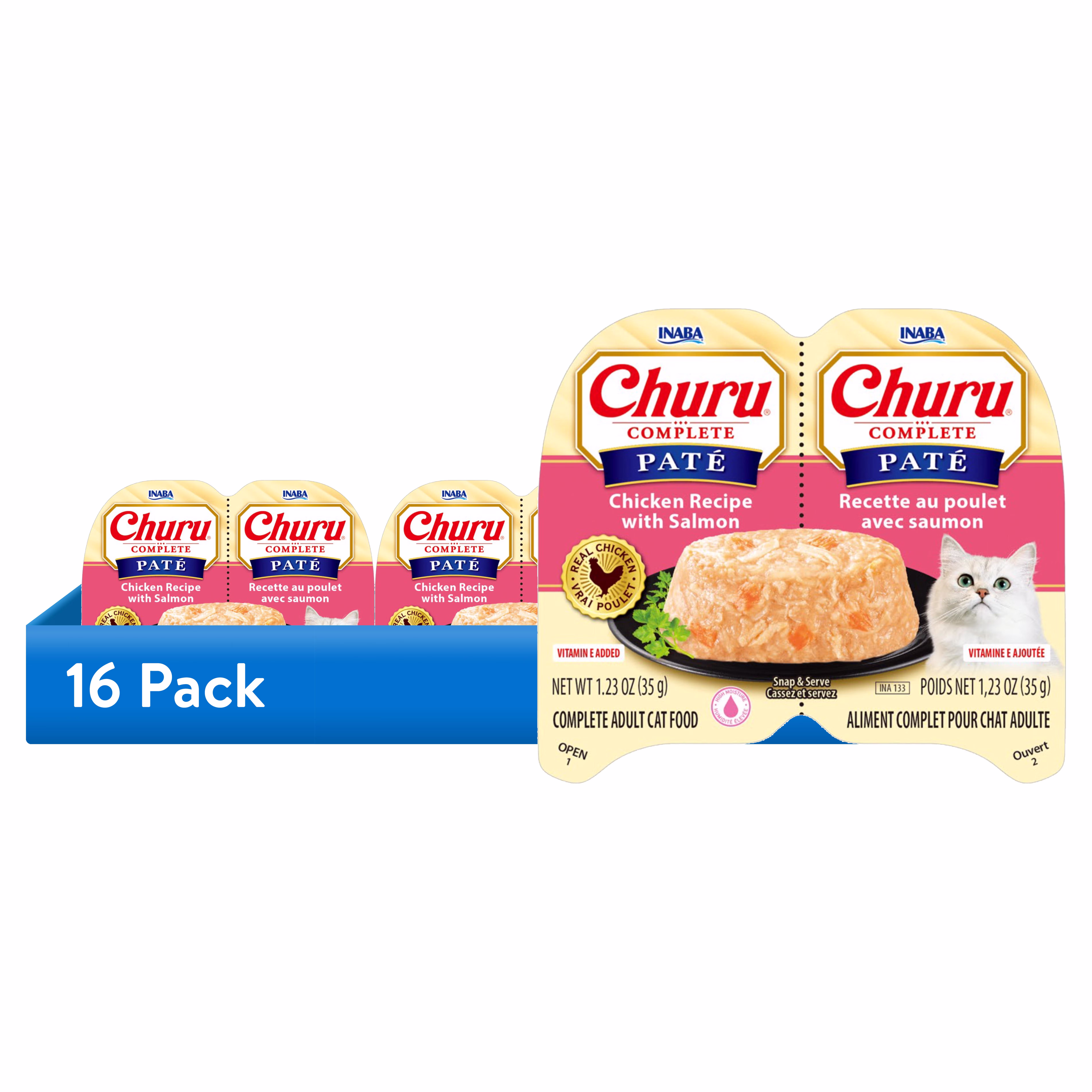 INABA Churu Complete Pate Wet Cat Food with Fish Oil, 1.23oz. per Serving, 2 Servings, Chicken Recipe with Salmon