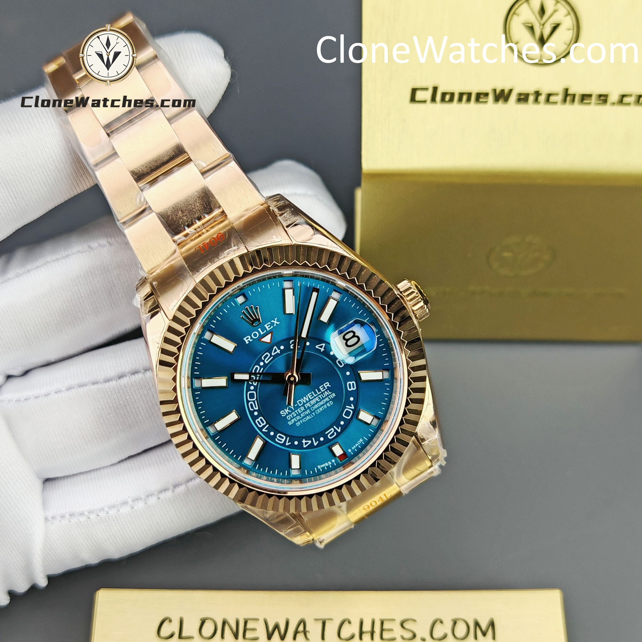 Rolex Super Clone Watches 1:1 Sky Dweller Rose Gold Blue Oyster m336935-0005 9002 Movement