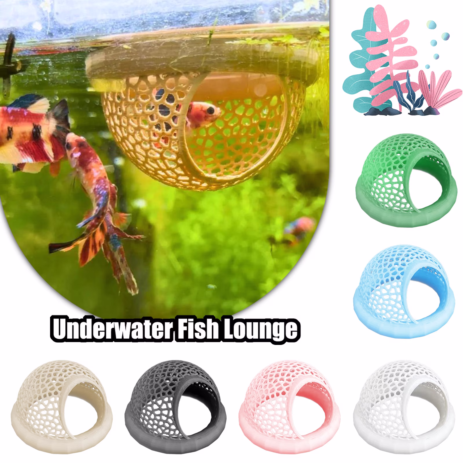 4x2 Inch Floating Fish Habitat for Aquarium Rest and Shelter 3D Printed Safe Plastic Cave for Small Fish and Shrimp Tank Blue