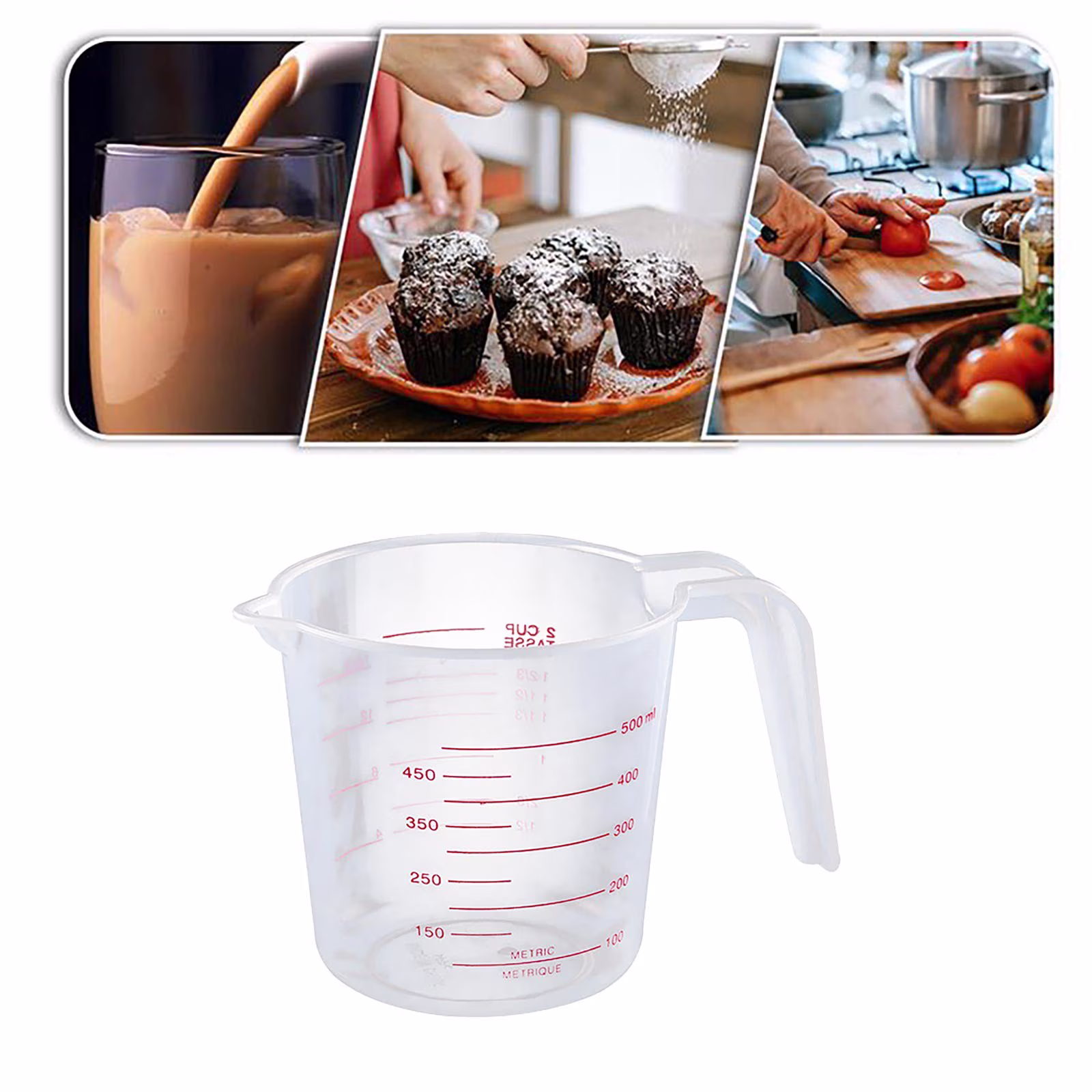 1 Pc Measuring Cup, 250Ml (1-Cup) Plastic Liquid Measuring Cups, Clear Plastic Measuring Cup with Handle - Baking, Cooking, Mixing & Measuring Cups, Essential Kitchen Tools, White