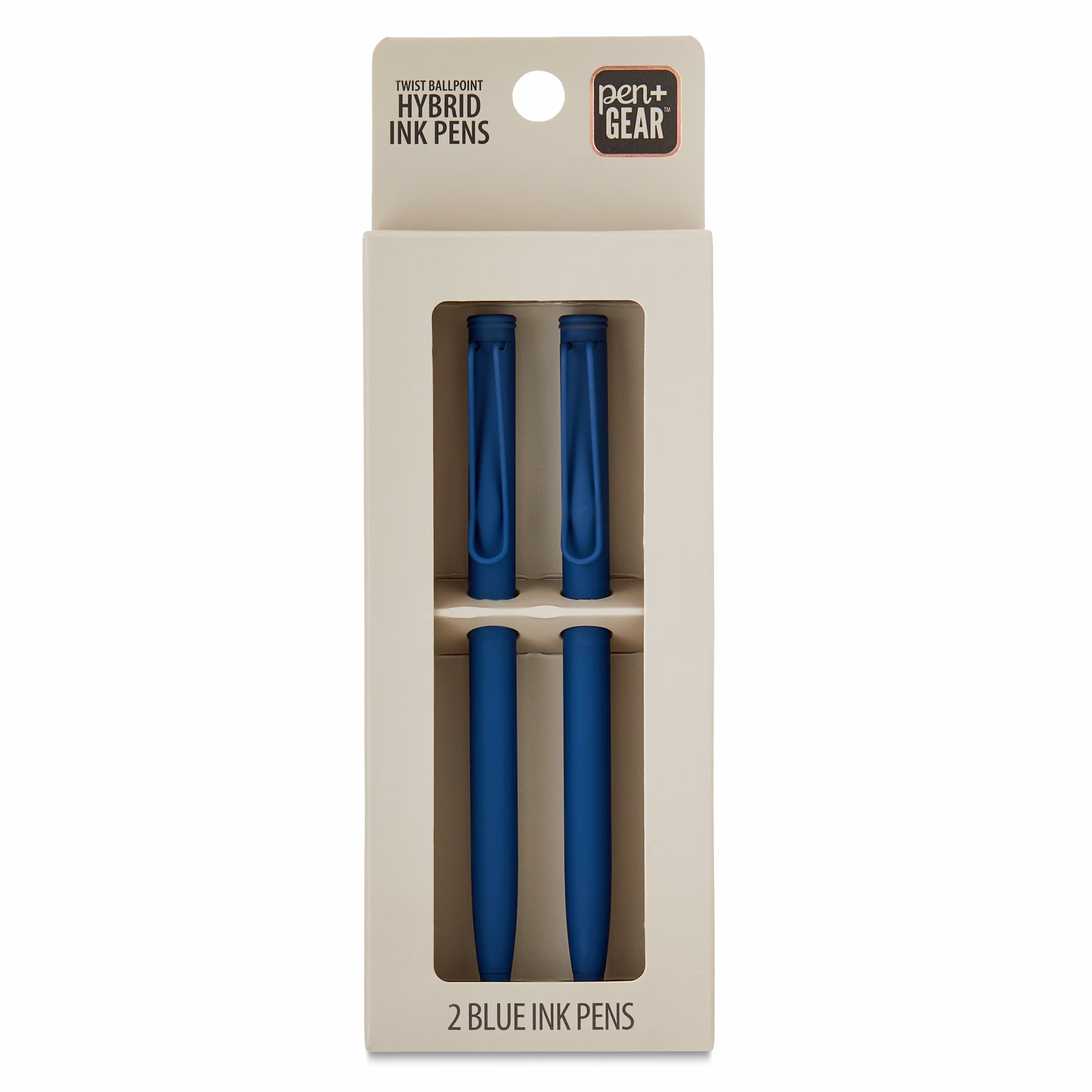 Pen+Gear Twist Ballpoint Hybrid Ink Pens, 1.0mm, Medium Point, Blue Ink, 2 Count