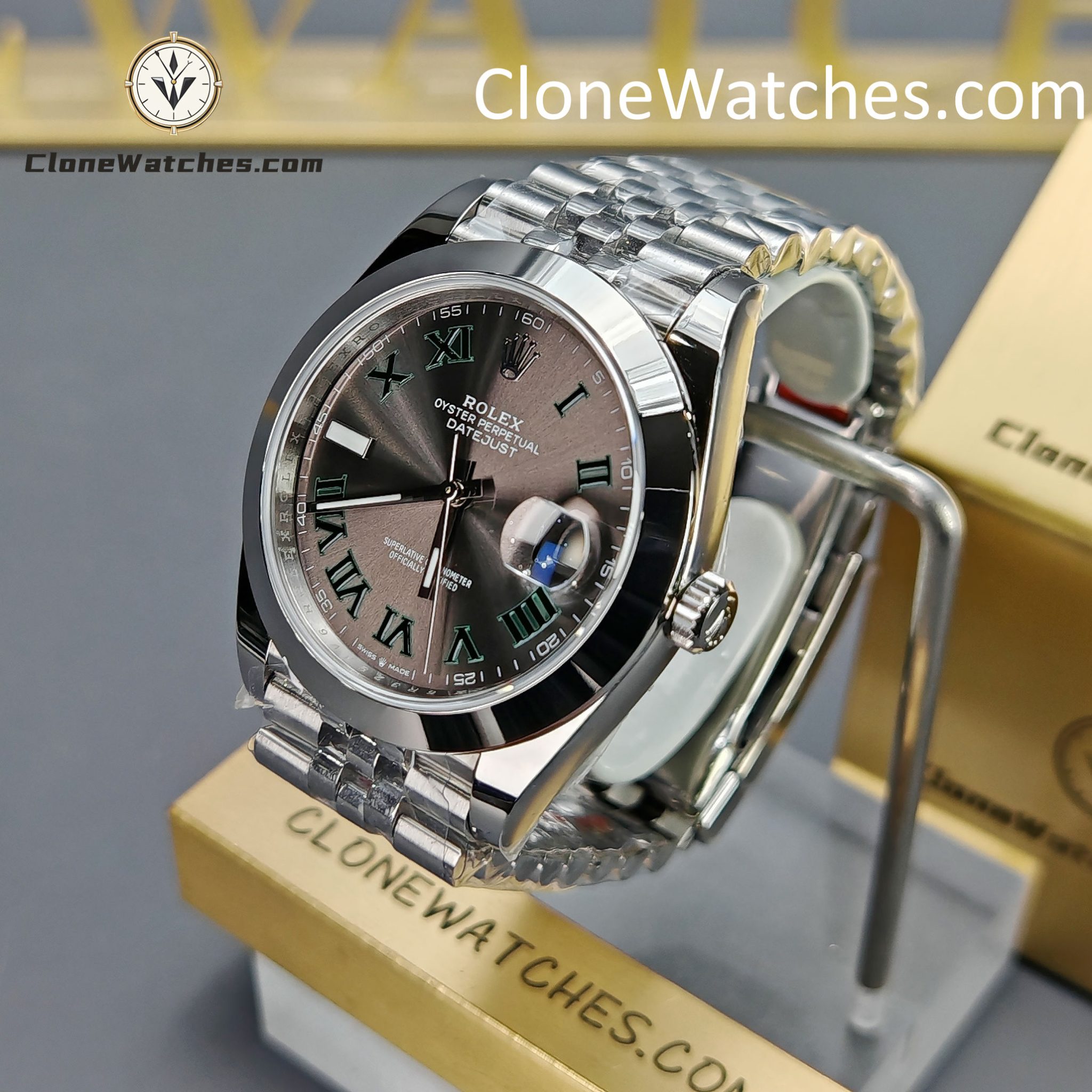 Rolex Super Clone Watches 1:1 DateJust Grey Roman Dial m126300-0014 Jubilee 41MM 3235 Movement