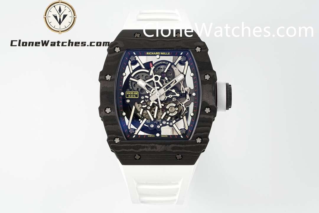 Richard Mille Super Clone Watches 1:1 RM 035 – 02 NTPT Carbon Fiber White Rubber Strap
