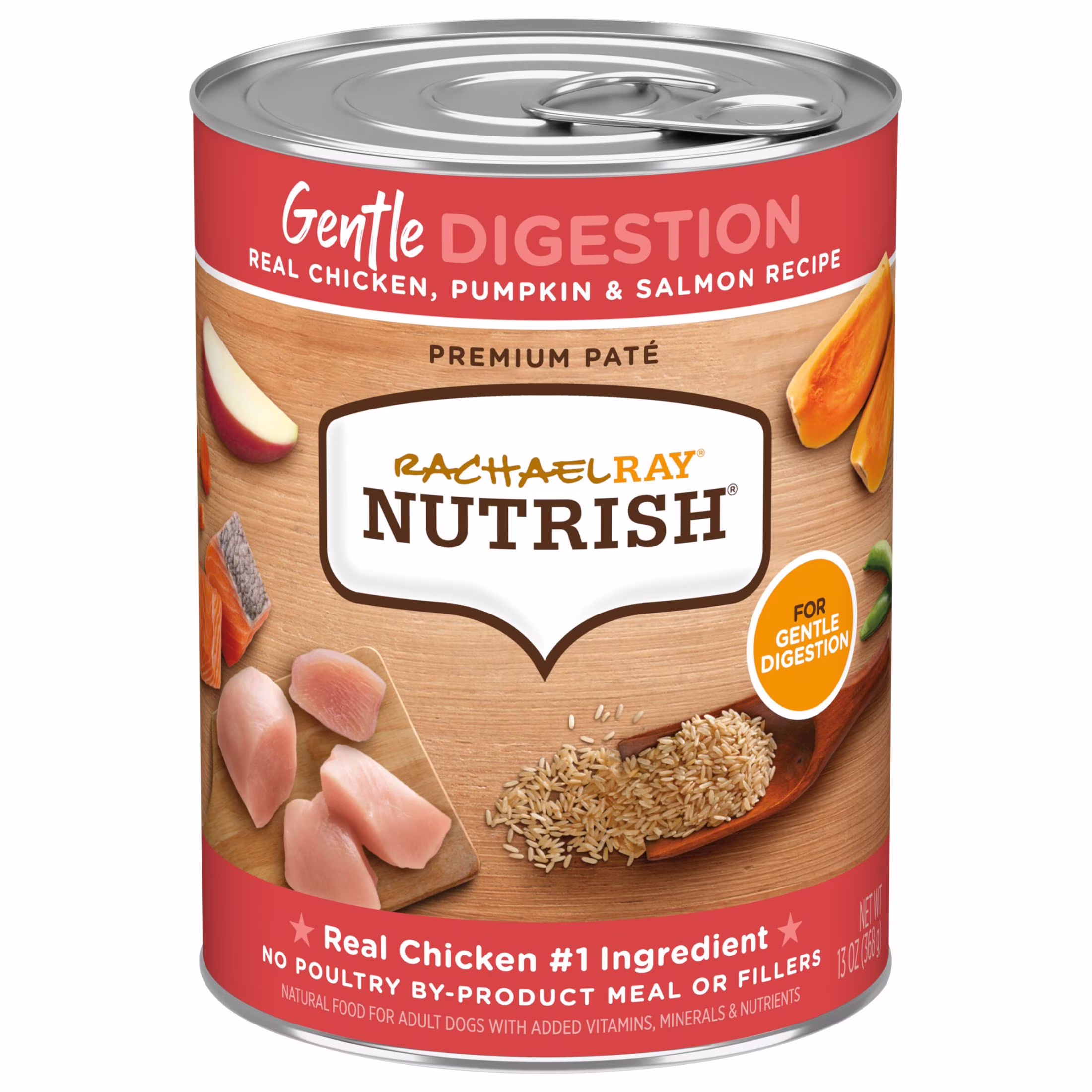Rachael Ray Nutrish Premium Paté Gentle Digestion Real Chicken, Pumpkin & Salmon Recipe Wet Dog Food, 13 oz. Can