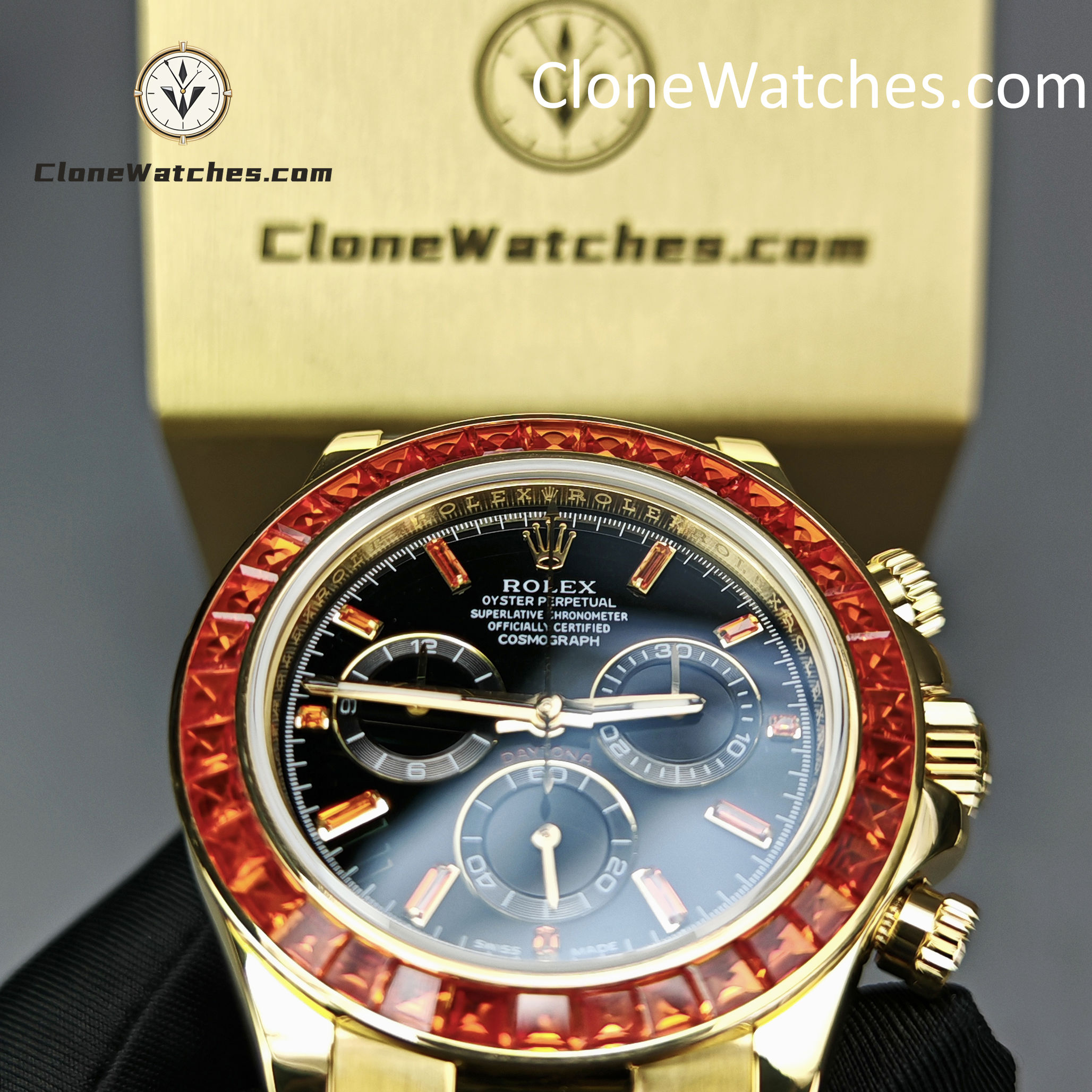Modified Super Clone Watches 1:1 Rolex Daytona 18K Gold Diamond Bezel 4130 Movement