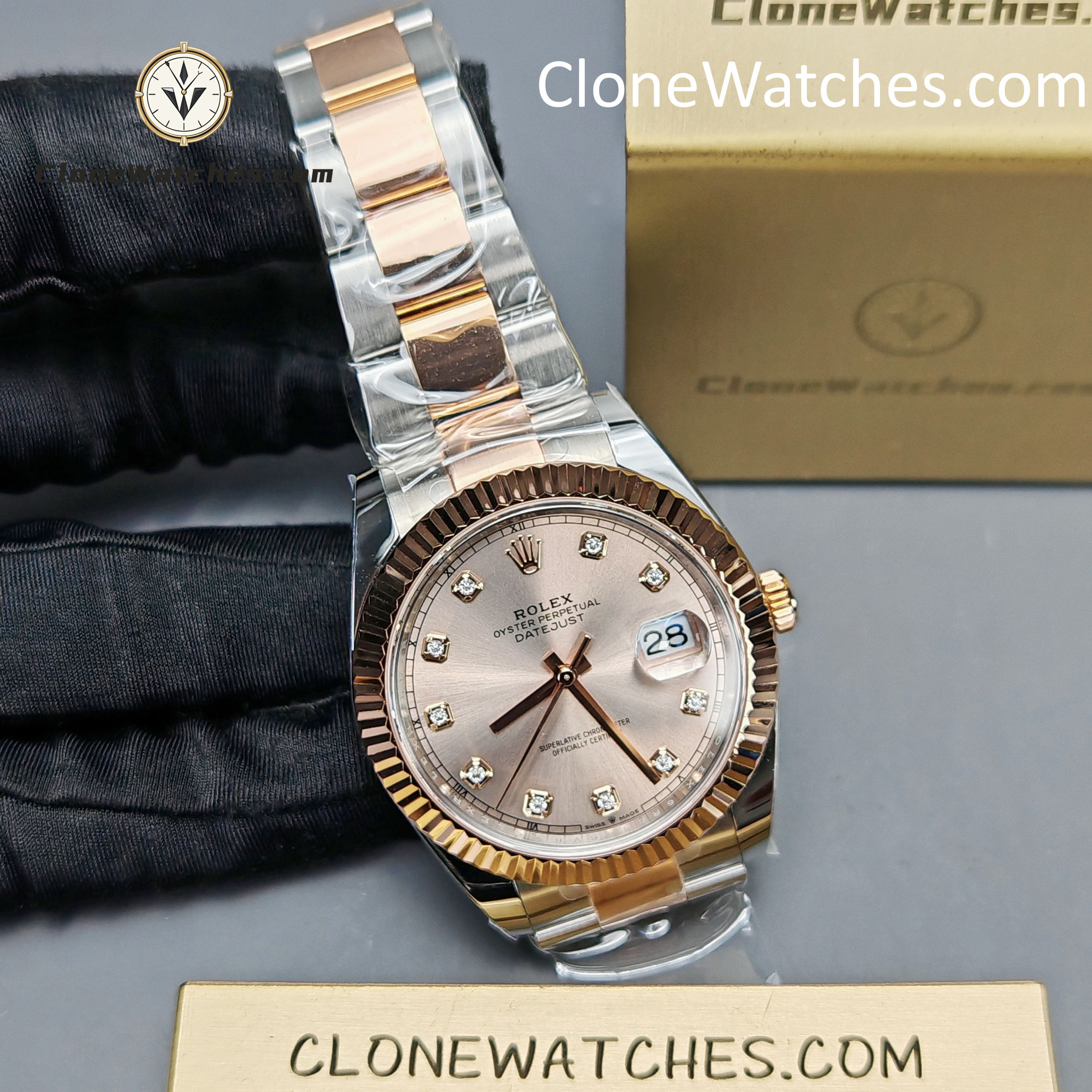 Rolex Super Clone Watches 1:1 DateJust Champagne Diamond Dial Oyster 41MM M126331-0007 3235 Movement