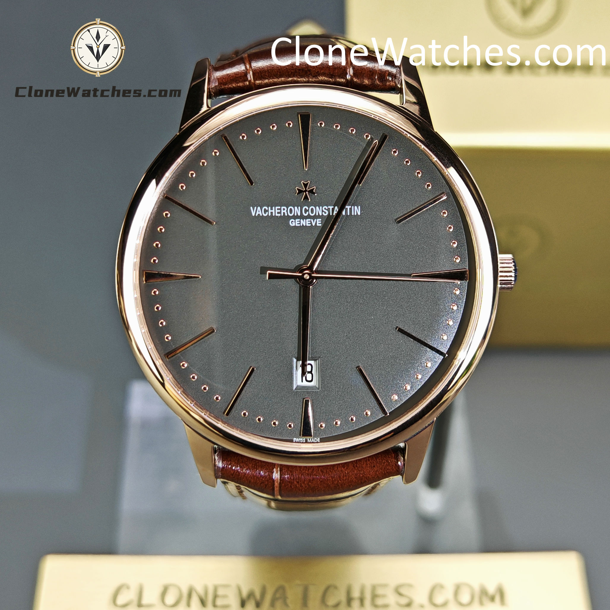 Vacheron Constantin Super Clone Watches 1:1 Patrimony Rose Gold 85180/000R-9166 Black Dial