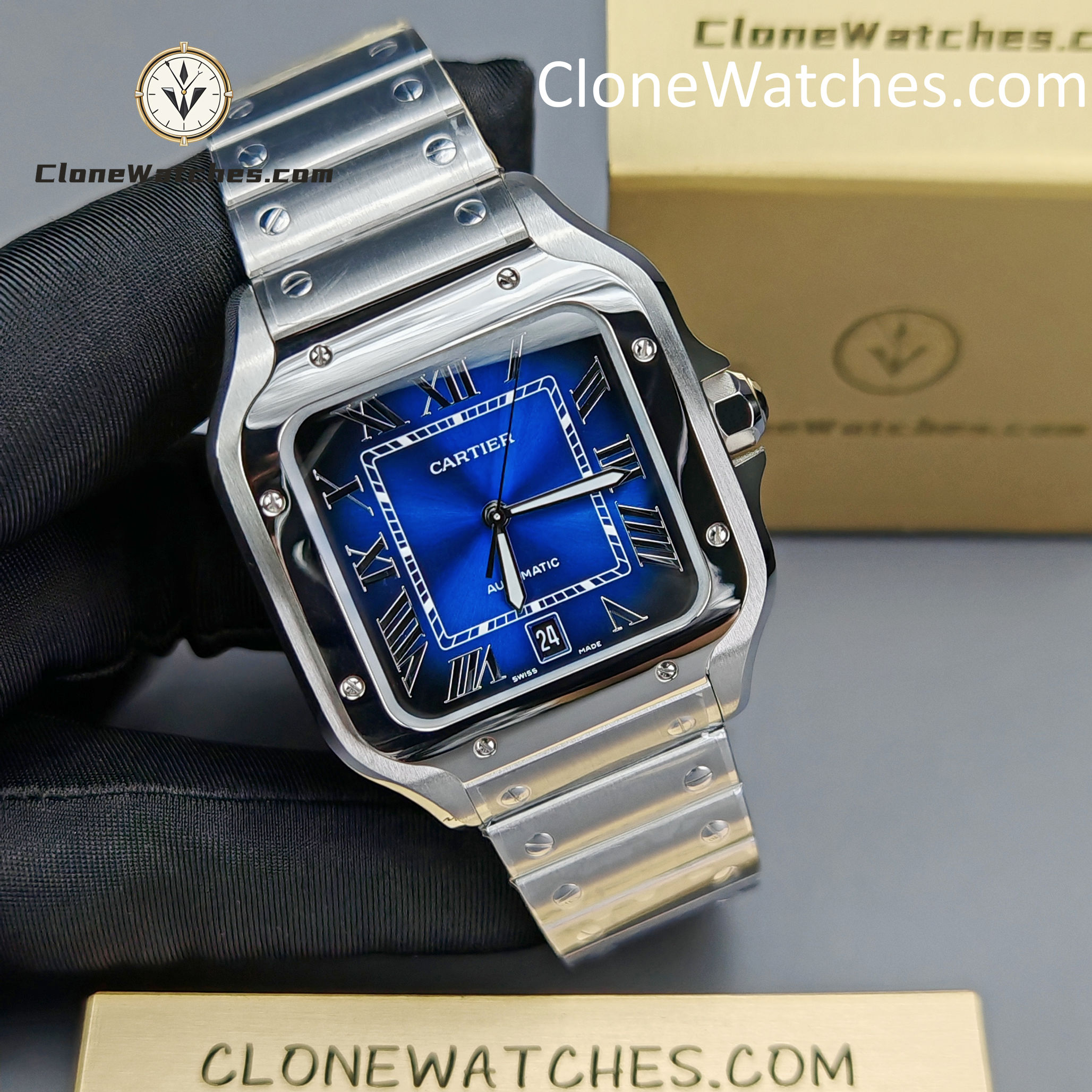 Cartier Super Clone Watches 1:1 Santos Series Gradient Blue Dial 39.8MM WSSA0013