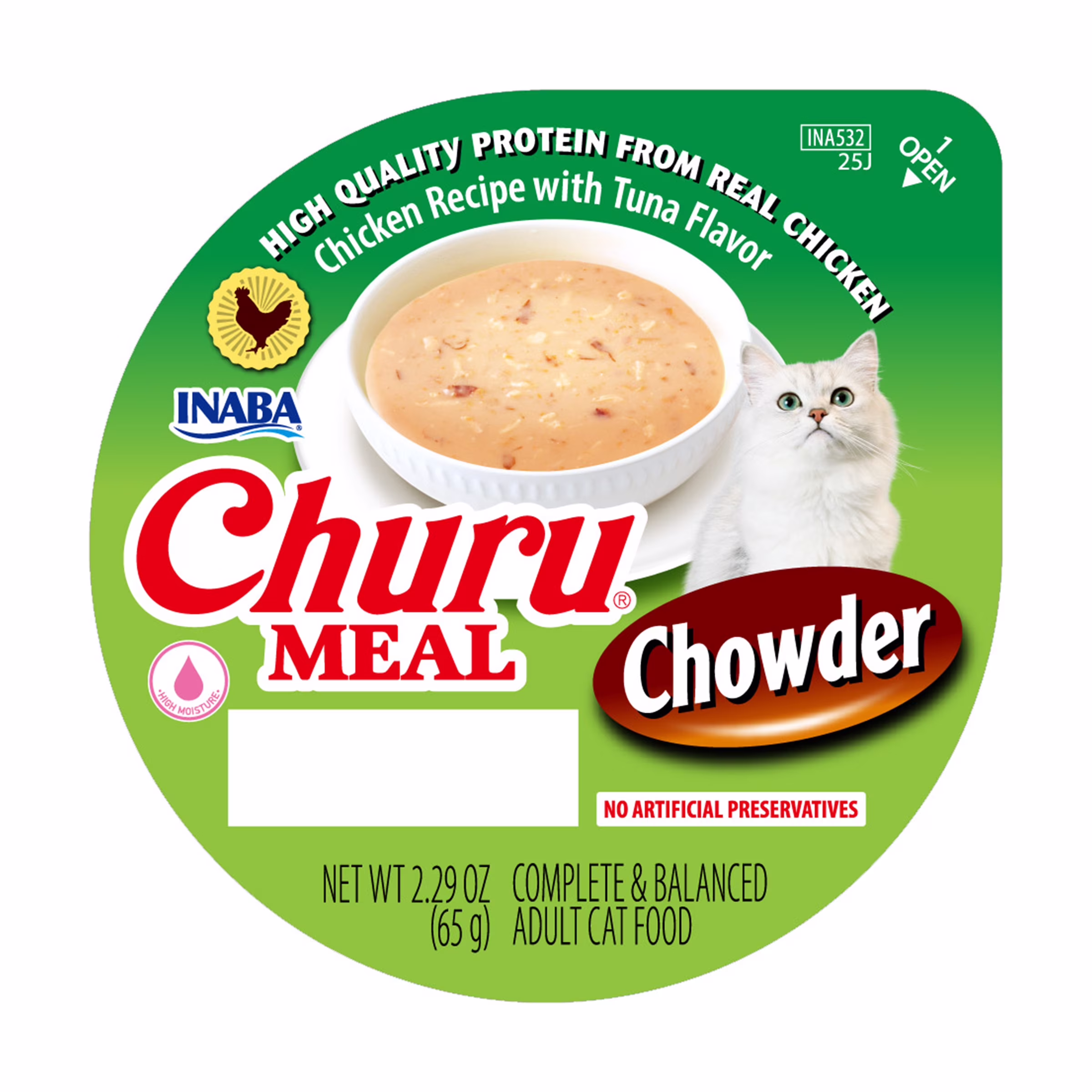 INABA Churu Meal Chowder Adult Wet Cat Food, 2.29 oz cup, Chicken Recipe with Tuna Flavor