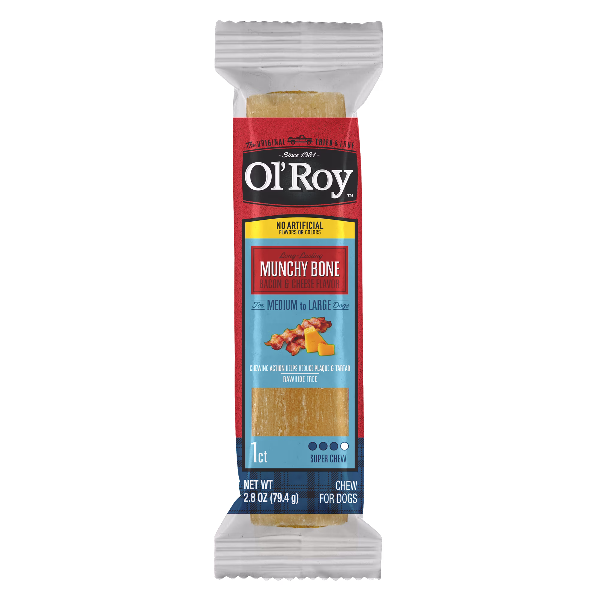 Ol' Roy Munchy Bone Dog Treats, Bacon and Cheese, 2.8 oz, 1 Count