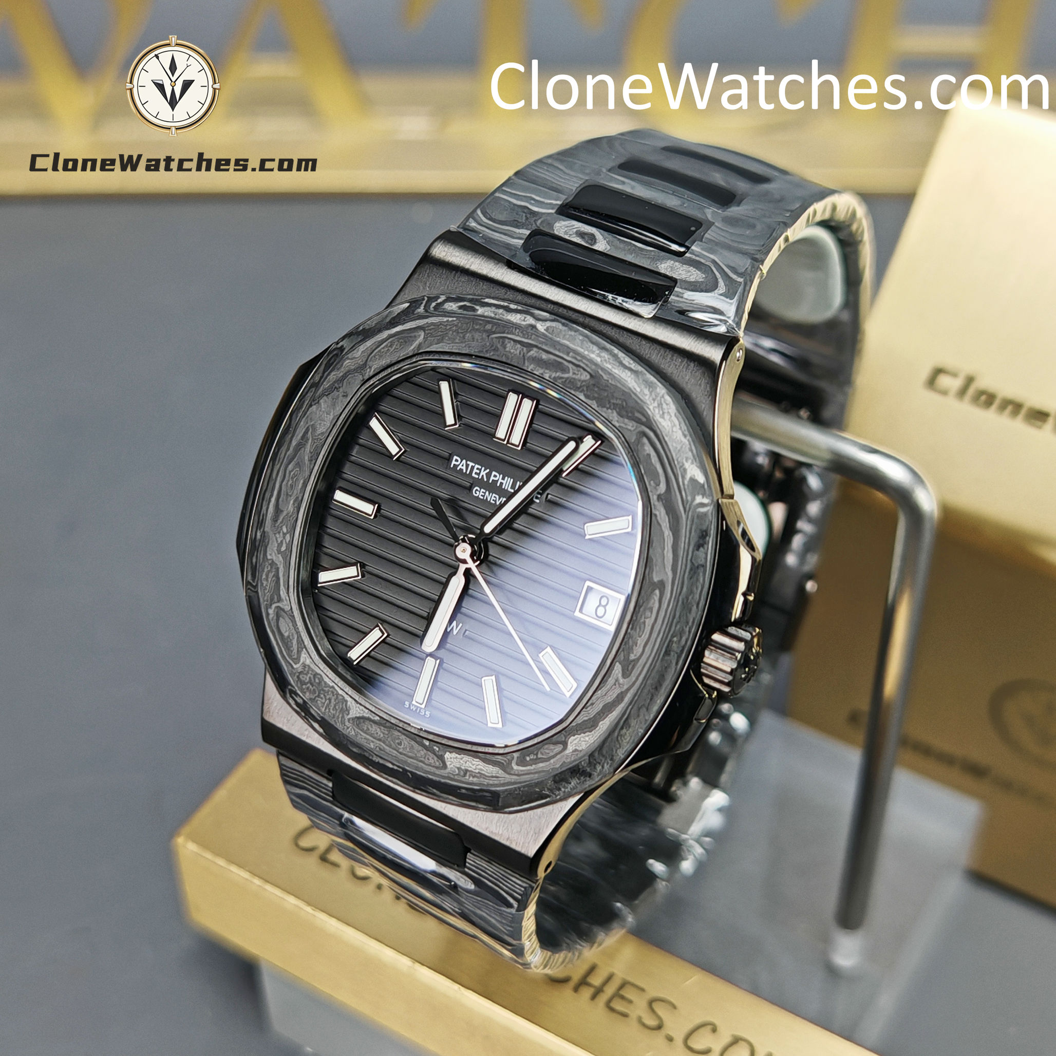 Modified Super Clone Watches 1:1 DiW Patek Philippe Nautilus CARBON BLACK 5711