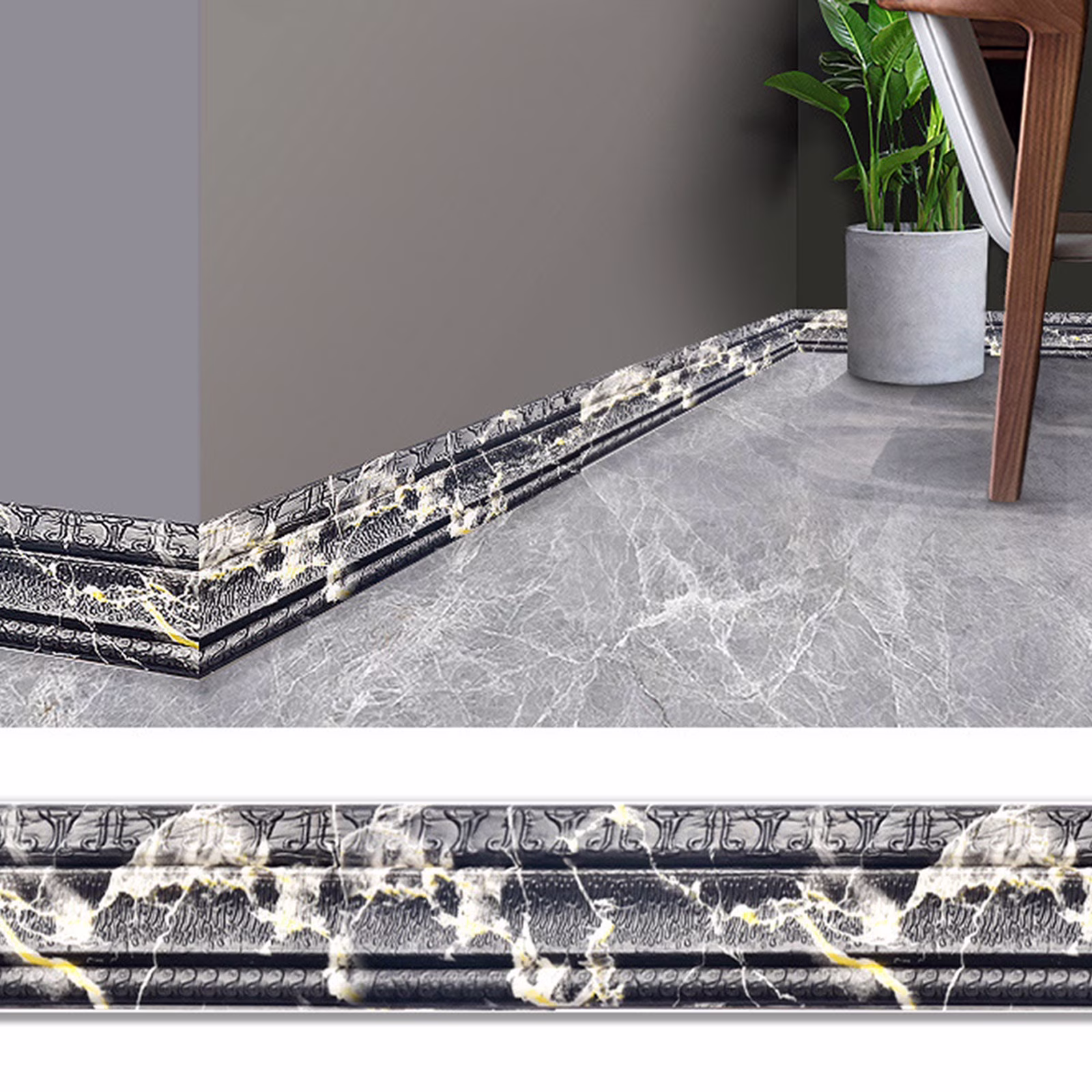 Peel and Stick Mirror Frame Border,Self Adhesive Flexible Molded Trim,Sticky Decorative Wall Lines Wallpaper Border,3D Flexible Foam Wall Trim Wallpaper(Black Alabaster 90*3in)