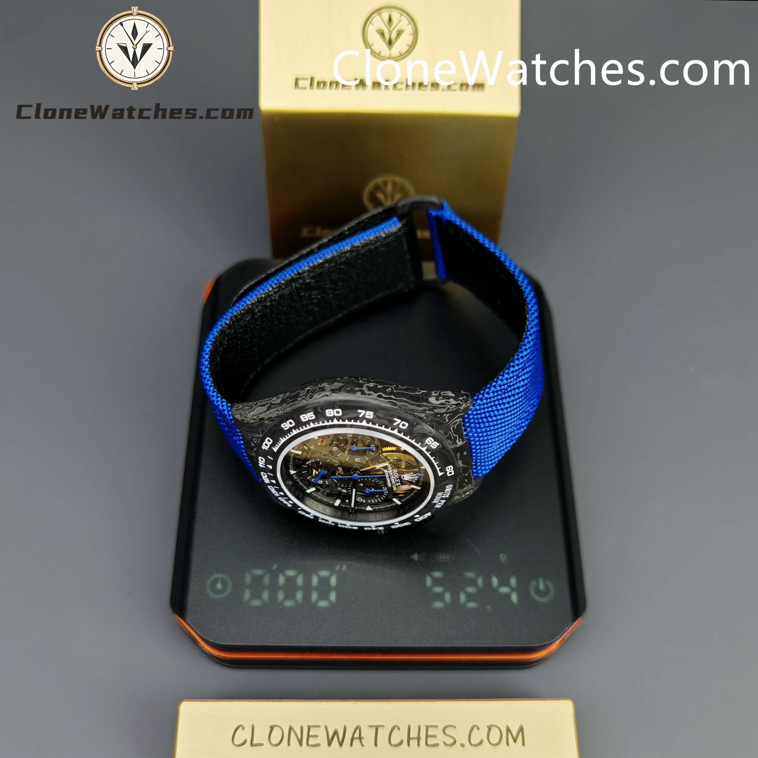 Modified Super Clone Watches 1:1 GET Rolex Daytona Skeleton Dial 4130 Movement Blue Strap